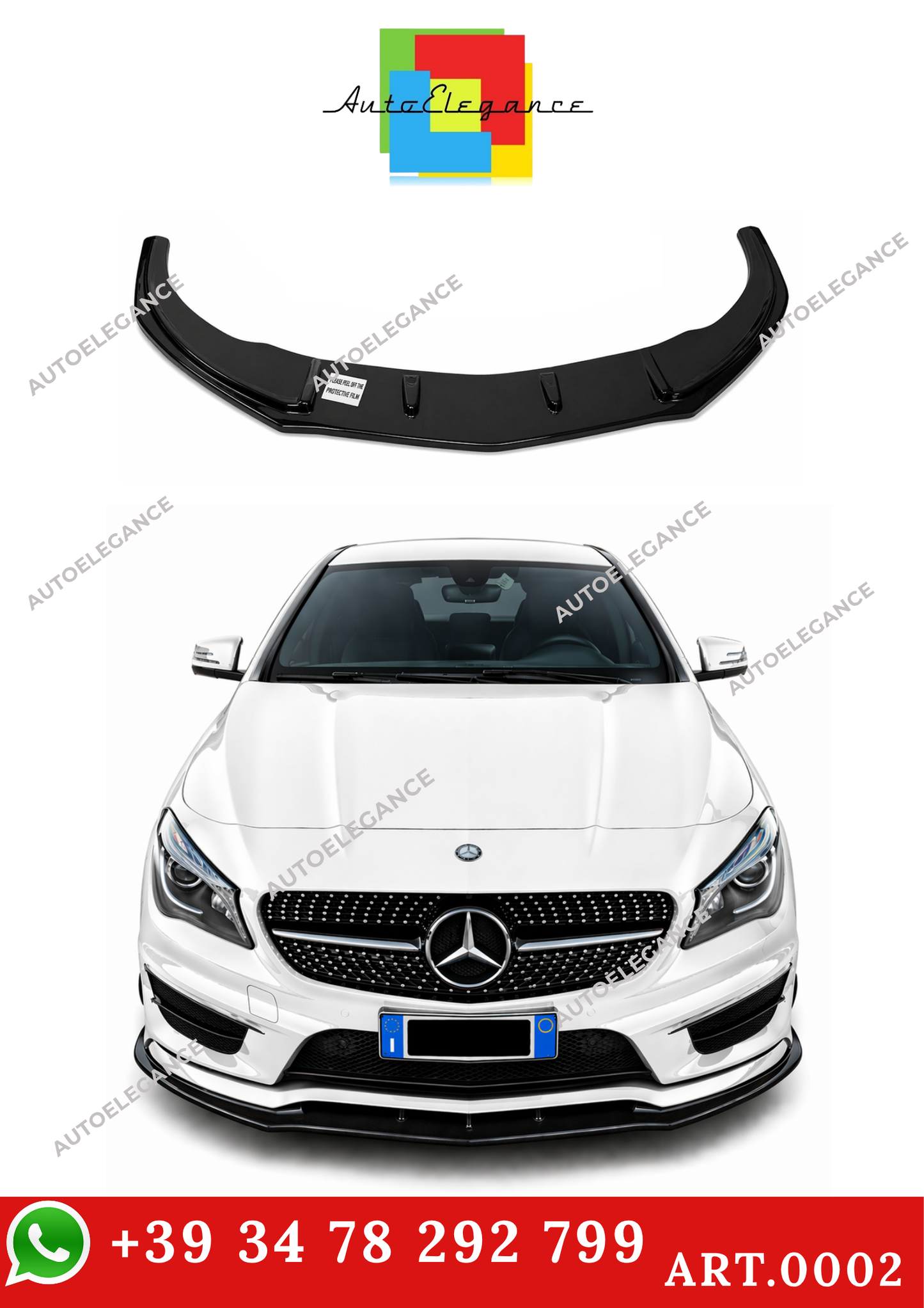 💫ART.0002 SPLITTER ANTERIORE PER CLASSE A W176 2012-2015 AMG NERO LUCIDO💫
