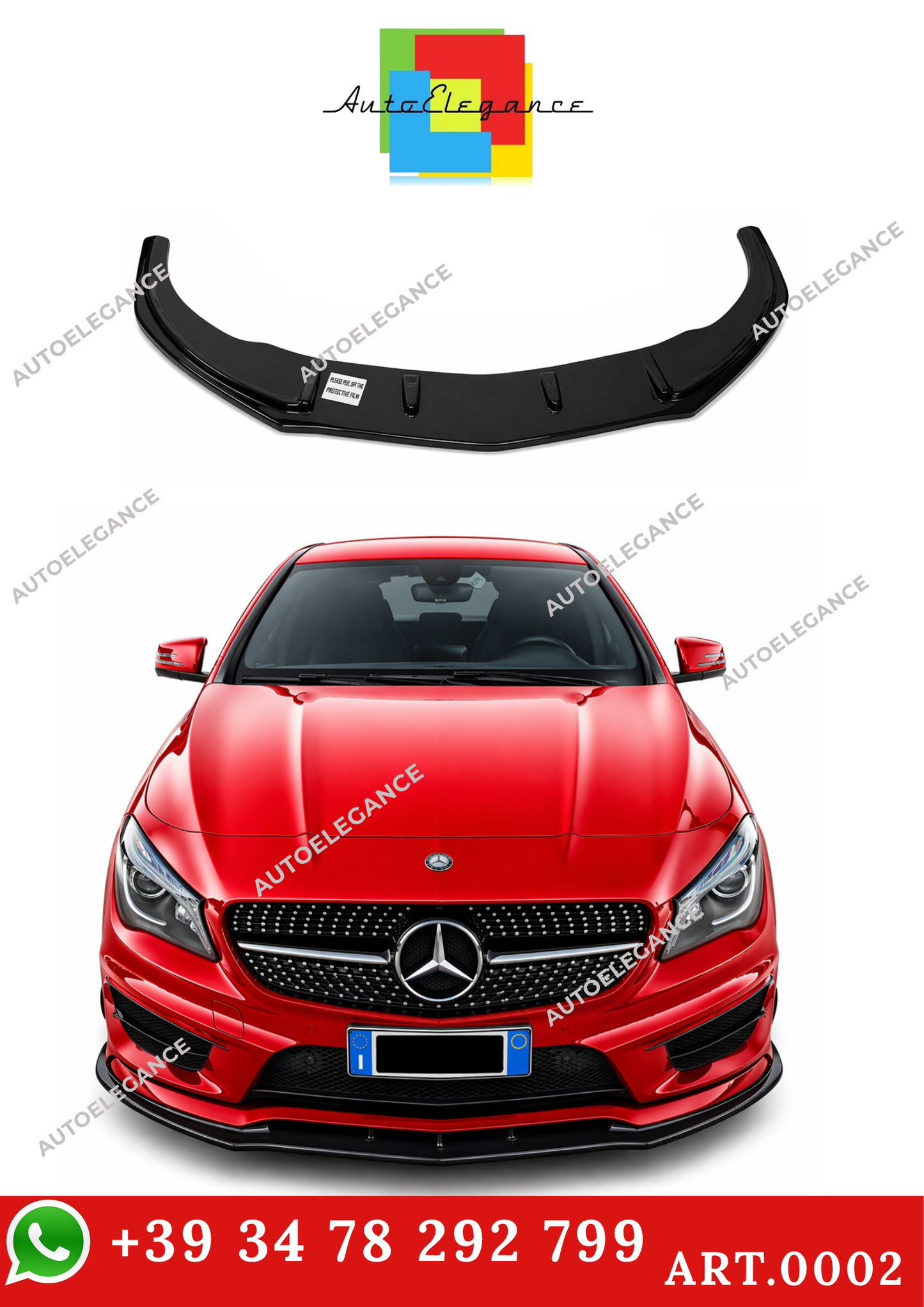 💫ART.0002 SPLITTER ANTERIORE PER CLASSE A W176 2012-2015 AMG NERO LUCIDO💫