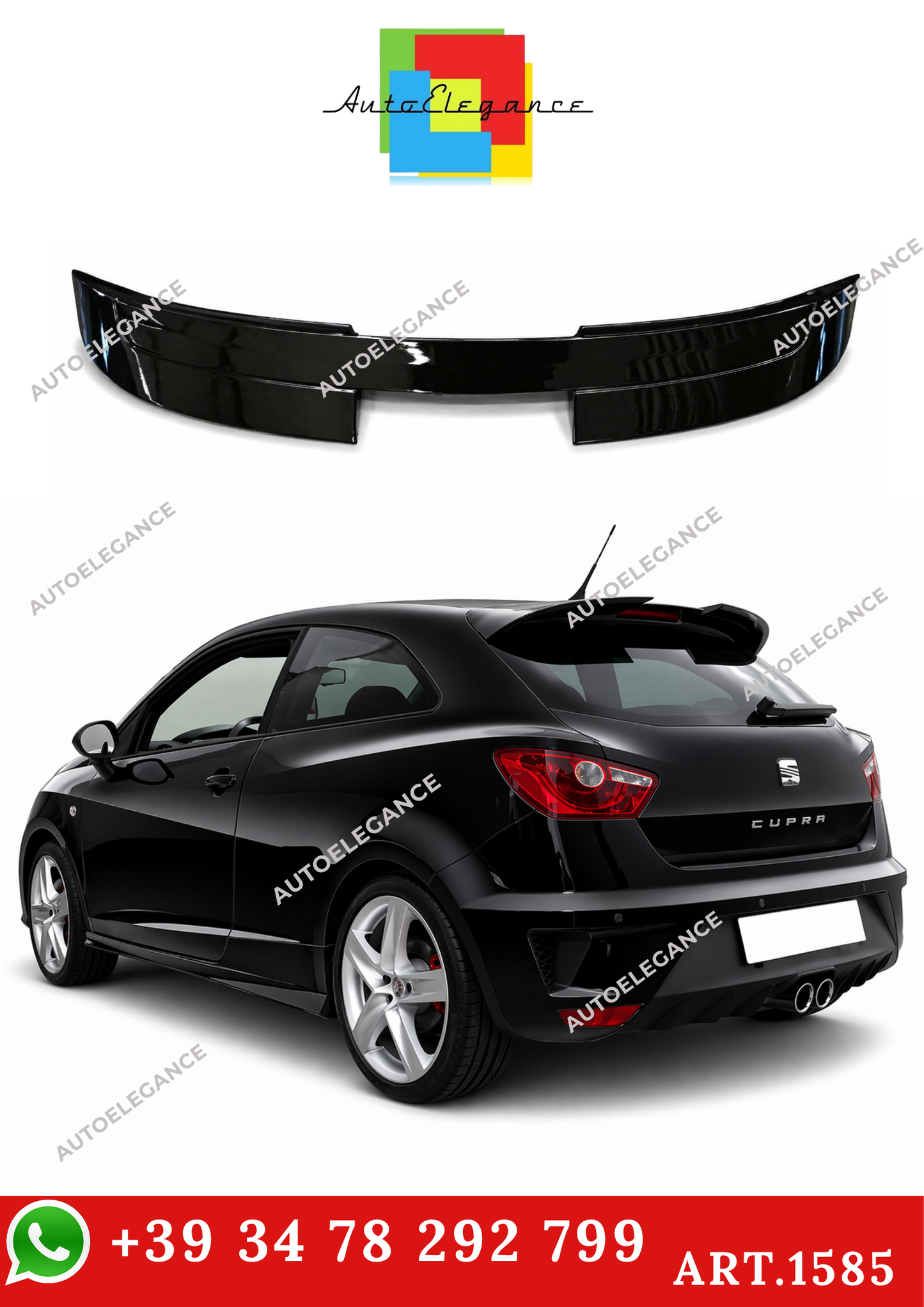 💫ART.1585 Spoiler posteriore per Seat Ibiza 6J 3 porte, look Cupra Nero Lucido💫