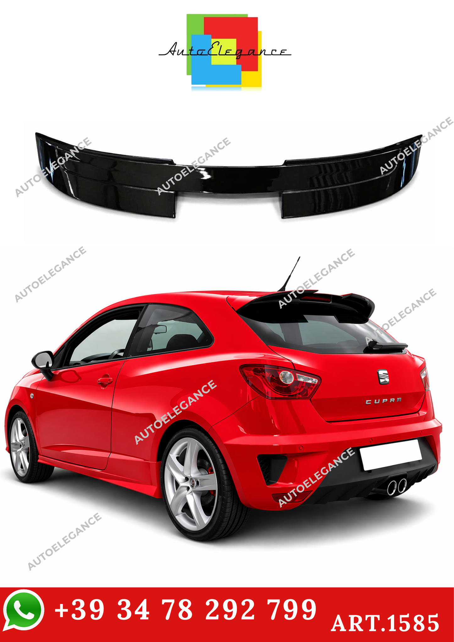 💫ART.1585 Spoiler posteriore per Seat Ibiza 6J 3 porte, look Cupra Nero Lucido💫
