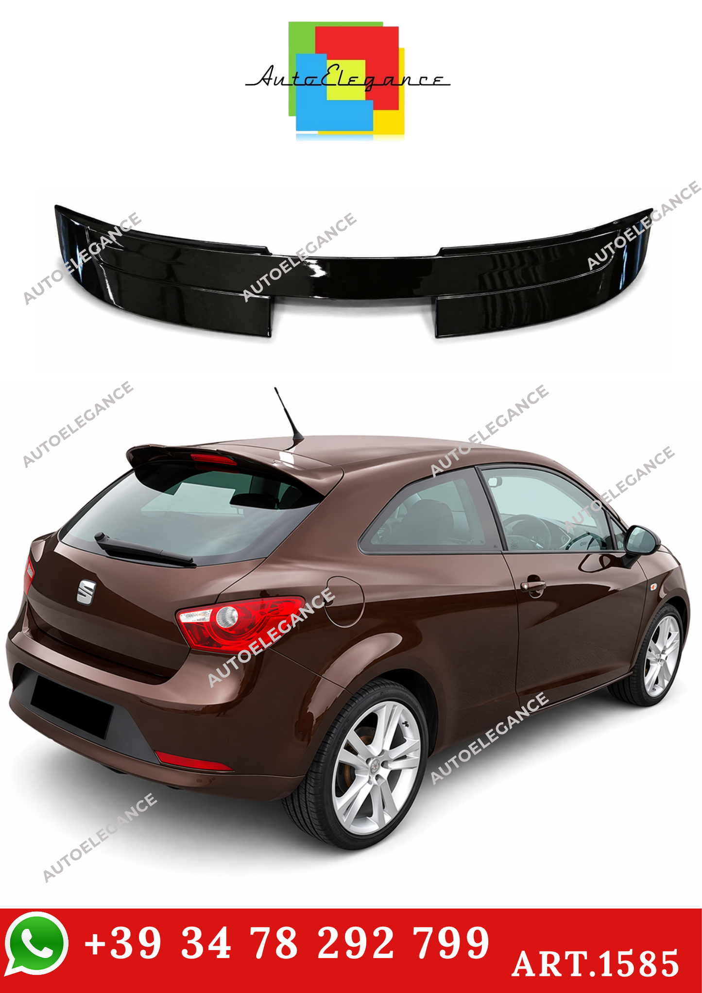 💫ART.1585 Spoiler posteriore per Seat Ibiza 6J 3 porte, look Cupra Nero Lucido💫