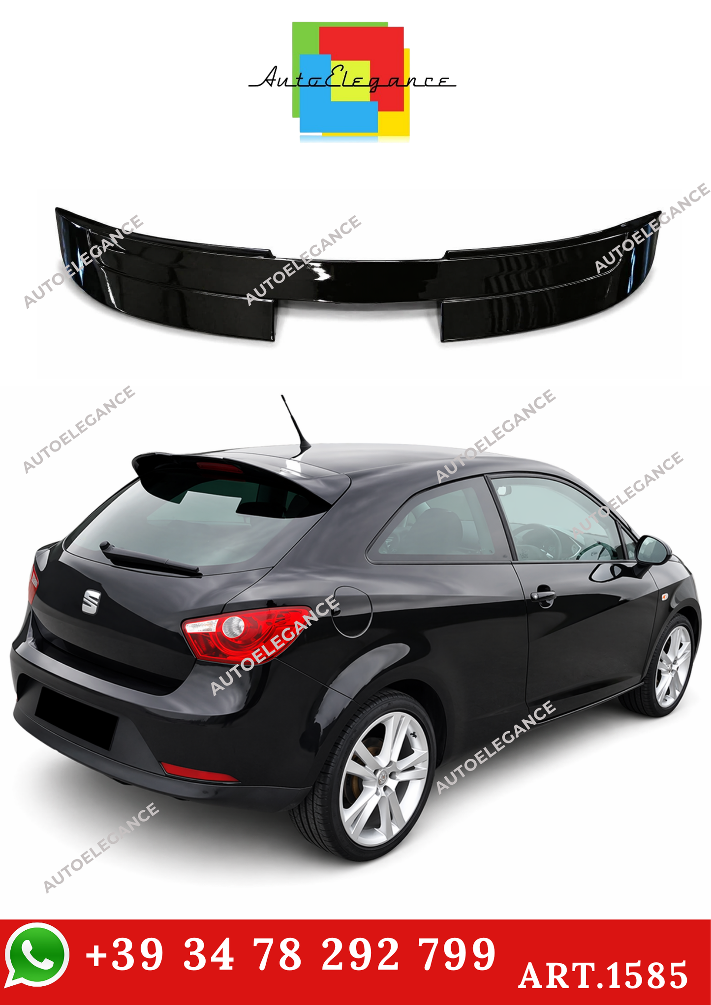 💫ART.1585 Spoiler posteriore per Seat Ibiza 6J 3 porte, look Cupra Nero Lucido💫