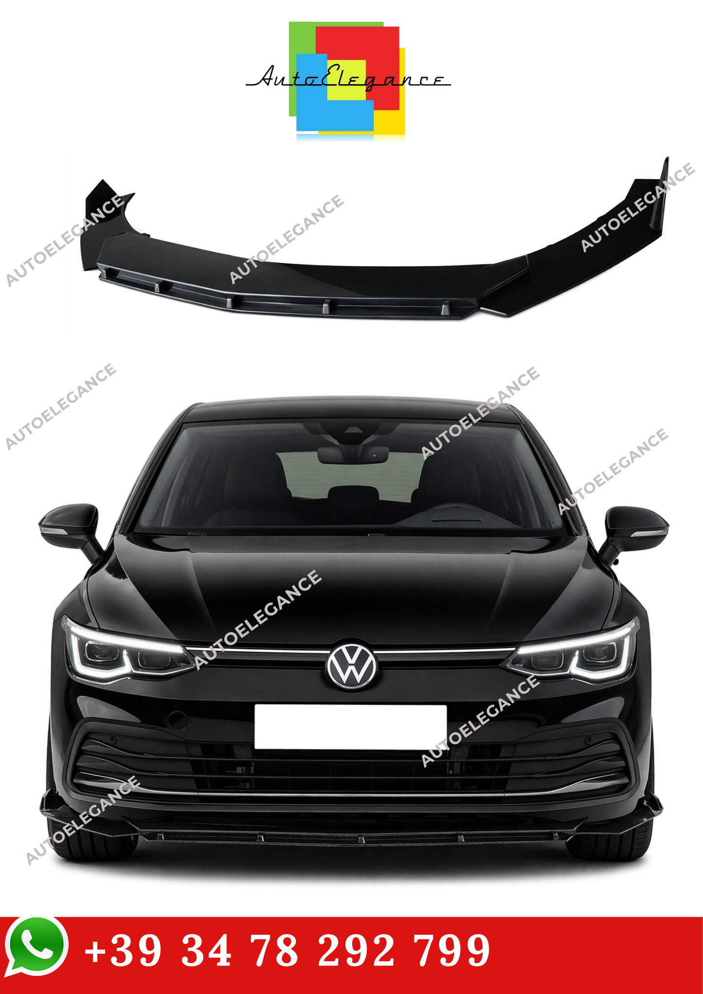 💫SPLITTER ANTERIORE LOOK RS NERO LUCIDO PER VW GOLF 8 💫