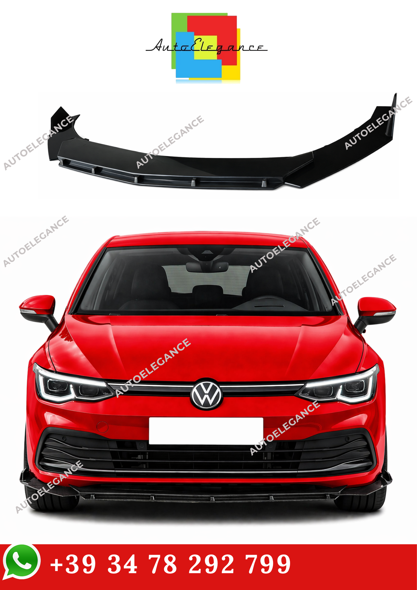 💫SPLITTER ANTERIORE LOOK RS NERO LUCIDO PER VW GOLF 8 💫