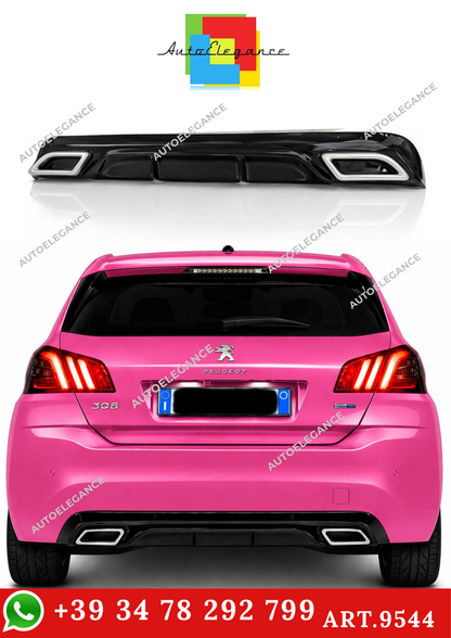 💫ART.9544 DIFFUSORE PEUGEOT 308 II 2013-2021 NERO LUCIDO TERMINALI OVALI💫
