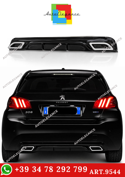 💫ART.9544 DIFFUSORE PEUGEOT 308 II 2013-2021 NERO LUCIDO TERMINALI OVALI💫