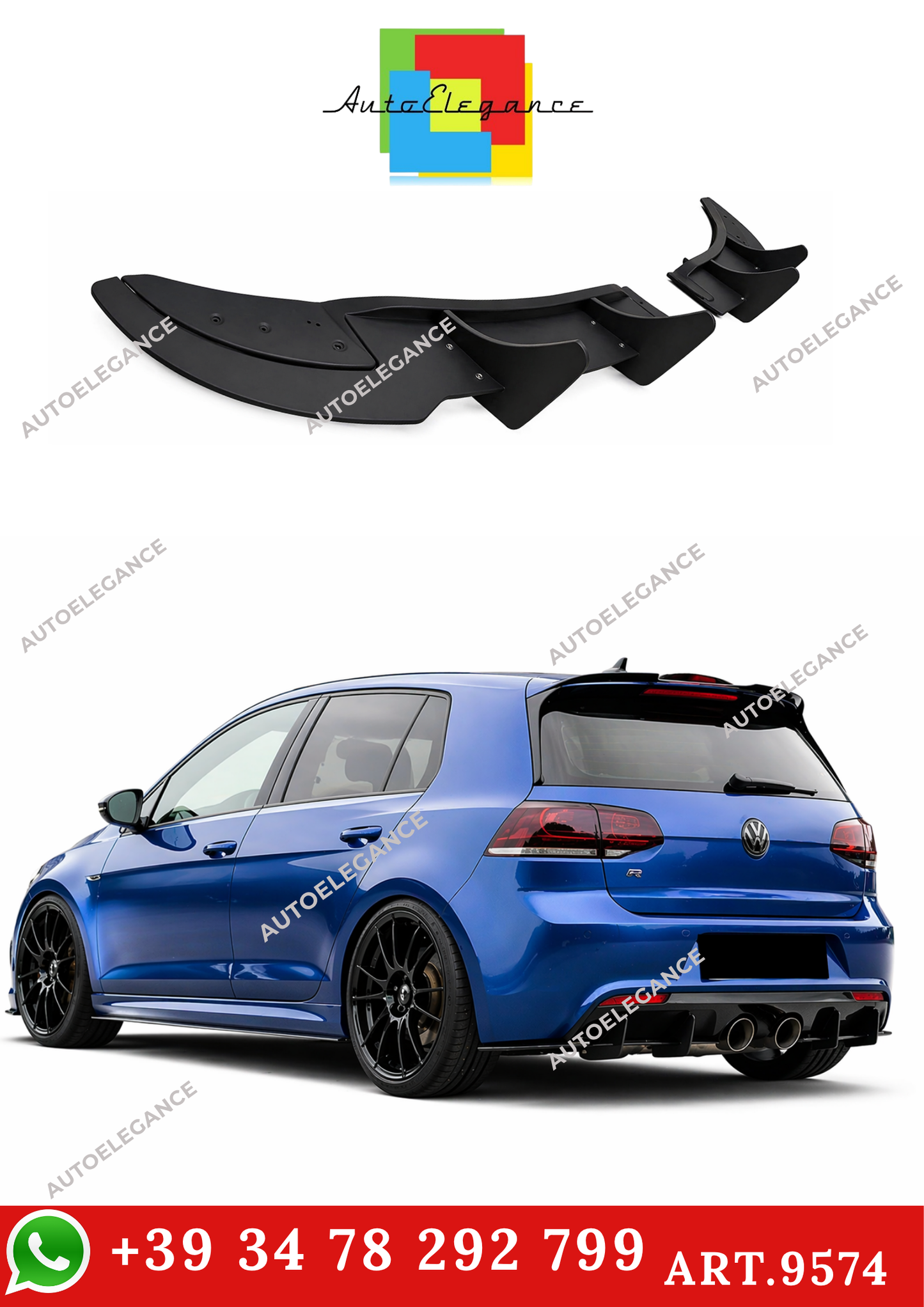 💫ART.9574 Diffusore Nero Opaco ABS per Golf 6 R 2008-2012💫