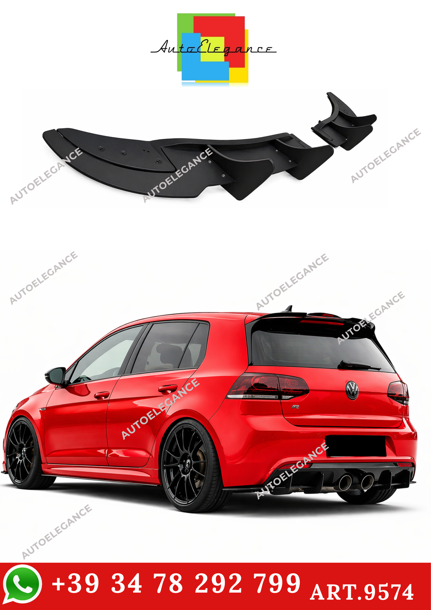 💫ART.9574 Diffusore Nero Opaco ABS per Golf 6 R 2008-2012💫