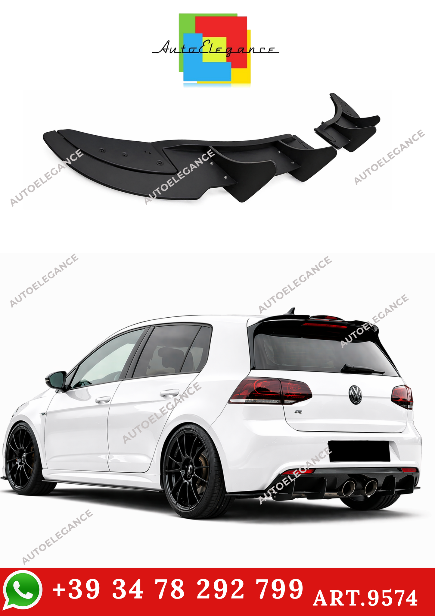 💫ART.9574 Diffusore Nero Opaco ABS per Golf 6 R 2008-2012💫