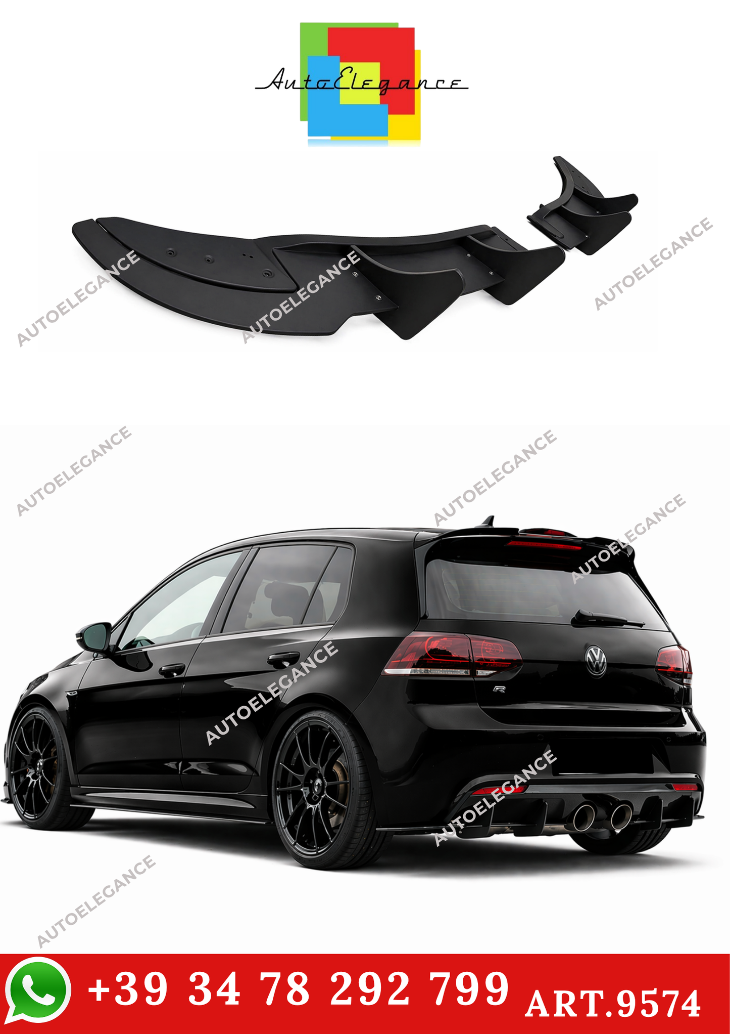 💫ART.9574 Diffusore Nero Opaco ABS per Golf 6 R 2008-2012💫
