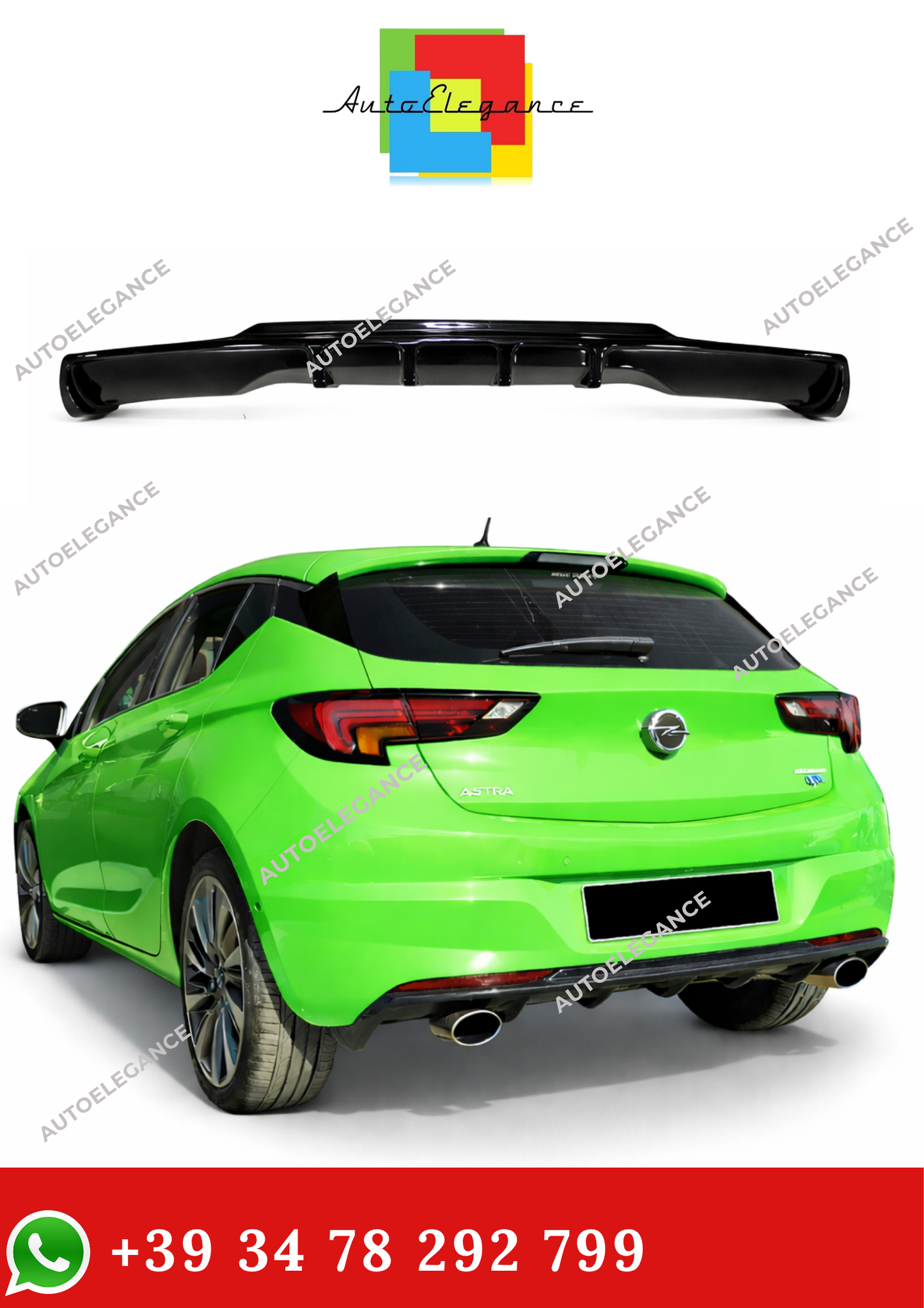 💫DIFFUSORE POSTERIORE ASTRA K 2015-2021 LOOK RIEGER NERO LUCIDO💫