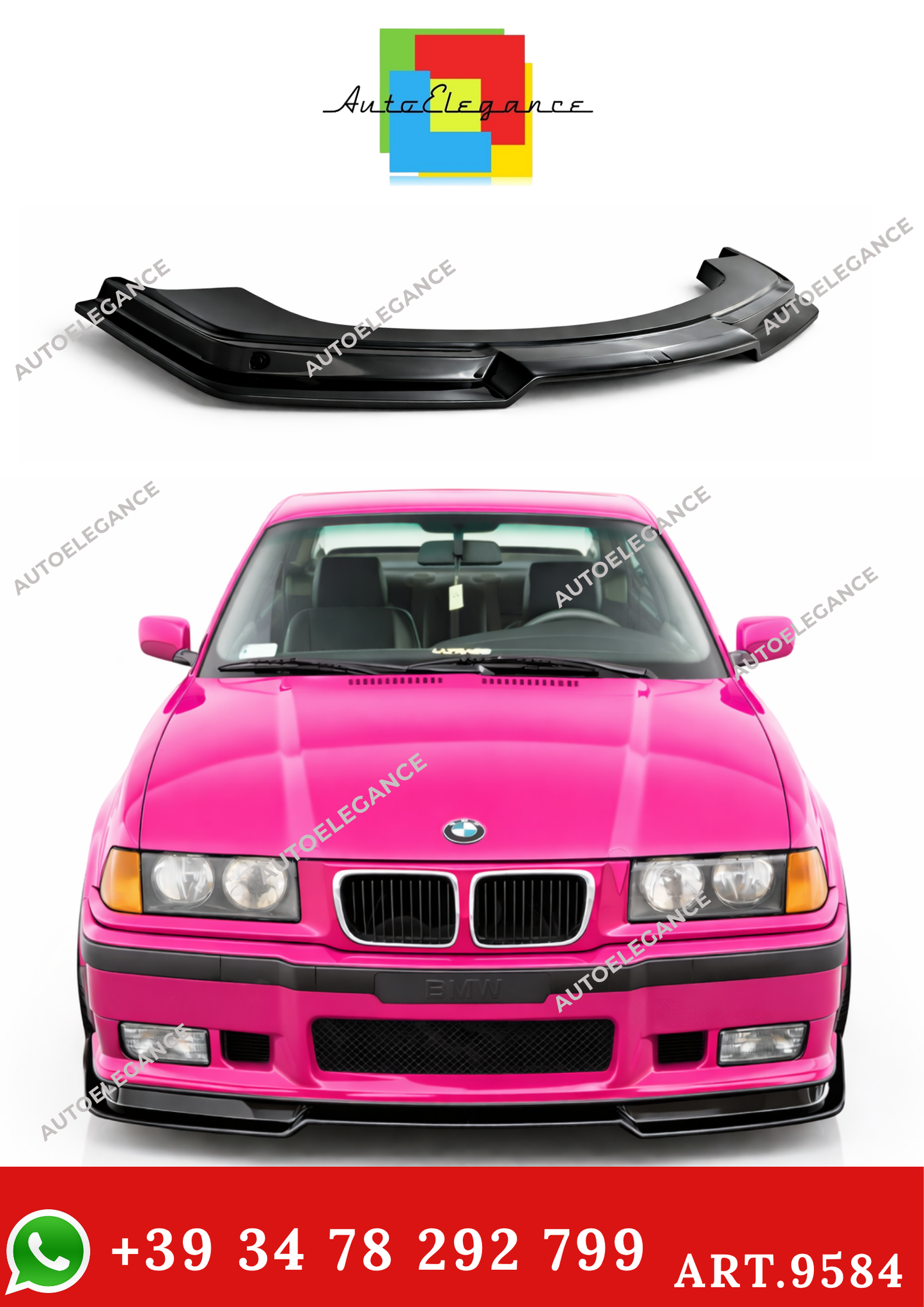 💫ART.9584 SPLITTER STILE M3 GTR PER BMW E36 1990+ NERO LUCIDO💫