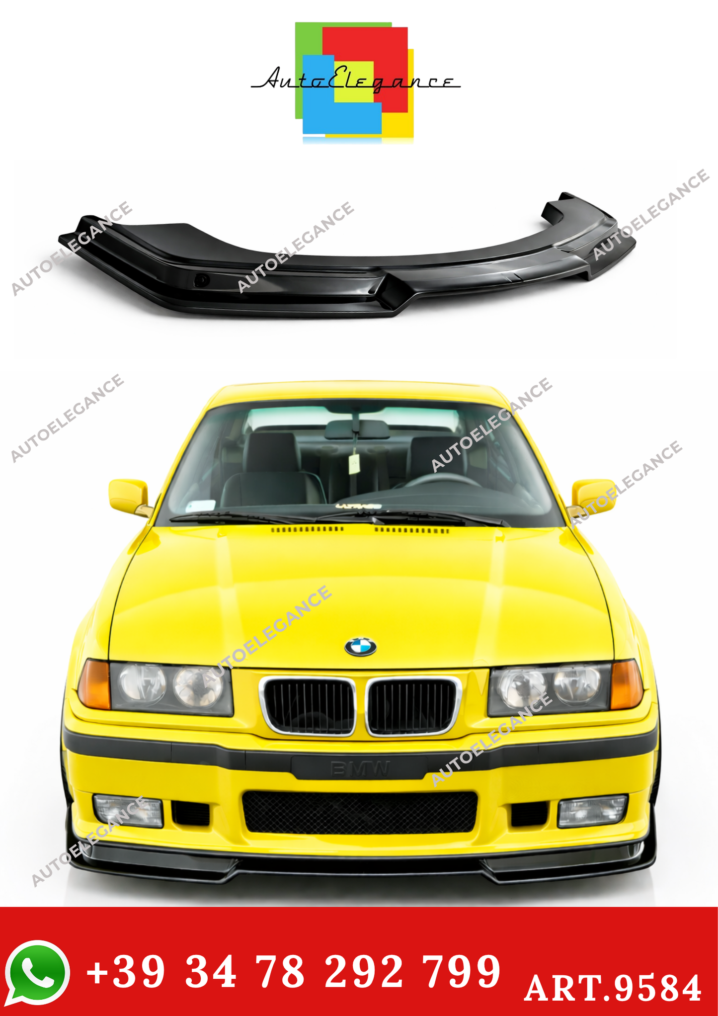 💫ART.9584 SPLITTER STILE M3 GTR PER BMW E36 1990+ NERO LUCIDO💫