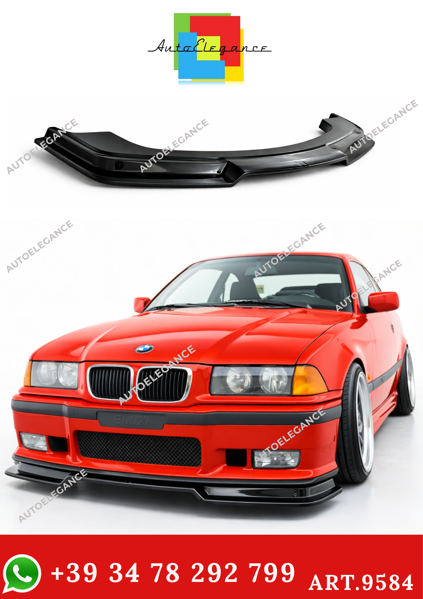 💫ART.9584 SPLITTER STILE M3 GTR PER BMW E36 1990+ NERO LUCIDO💫