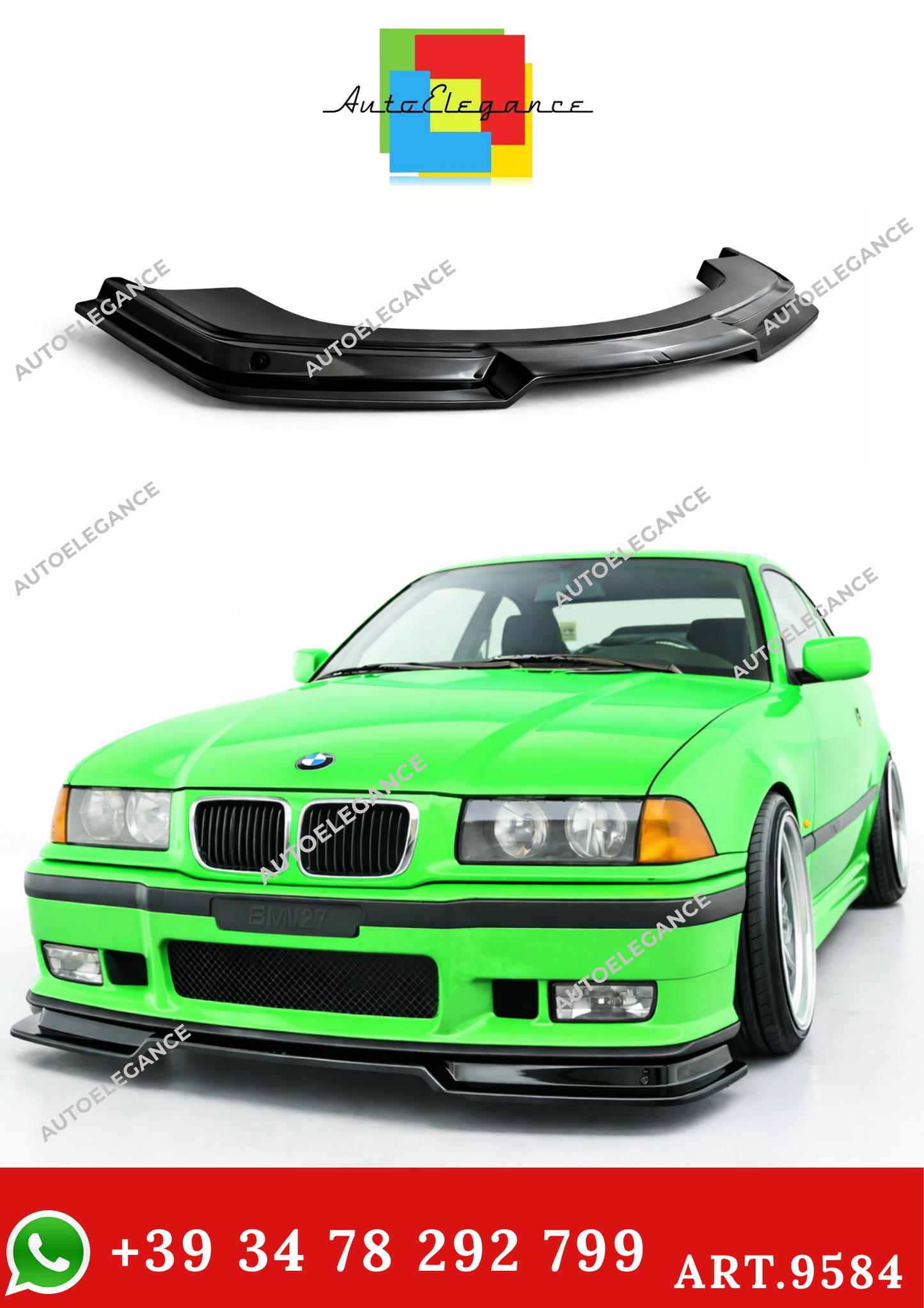 💫ART.9584 SPLITTER STILE M3 GTR PER BMW E36 1990+ NERO LUCIDO💫