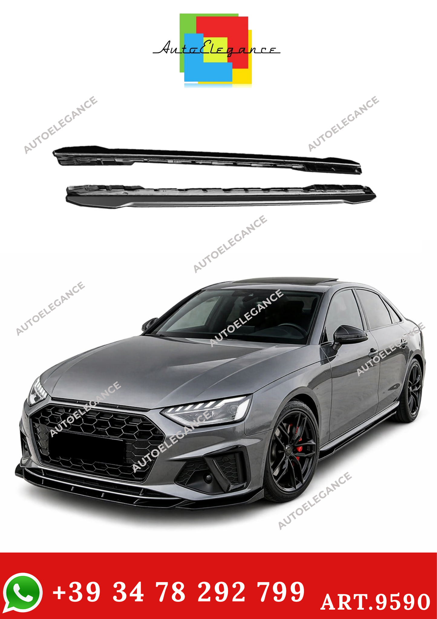 💫ART.9590 Sotto Minigonne Nero Lucido AUDI A4 S-Line/S4 B9 2015-2024💫