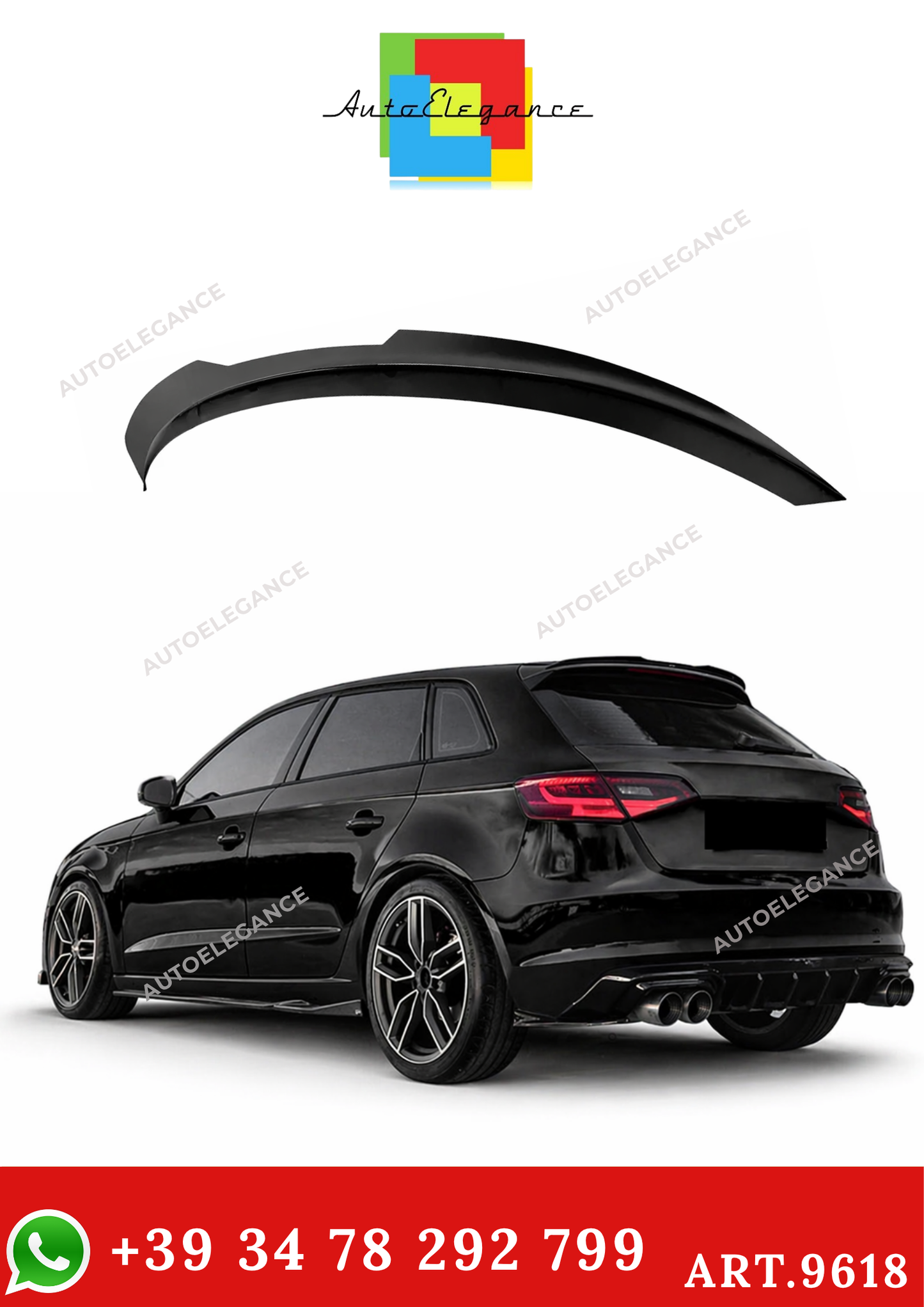 💫ART.9618 Spoiler Posteriore Nero Lucido - AUDI A3 8V Sportback 2013-2016 💫