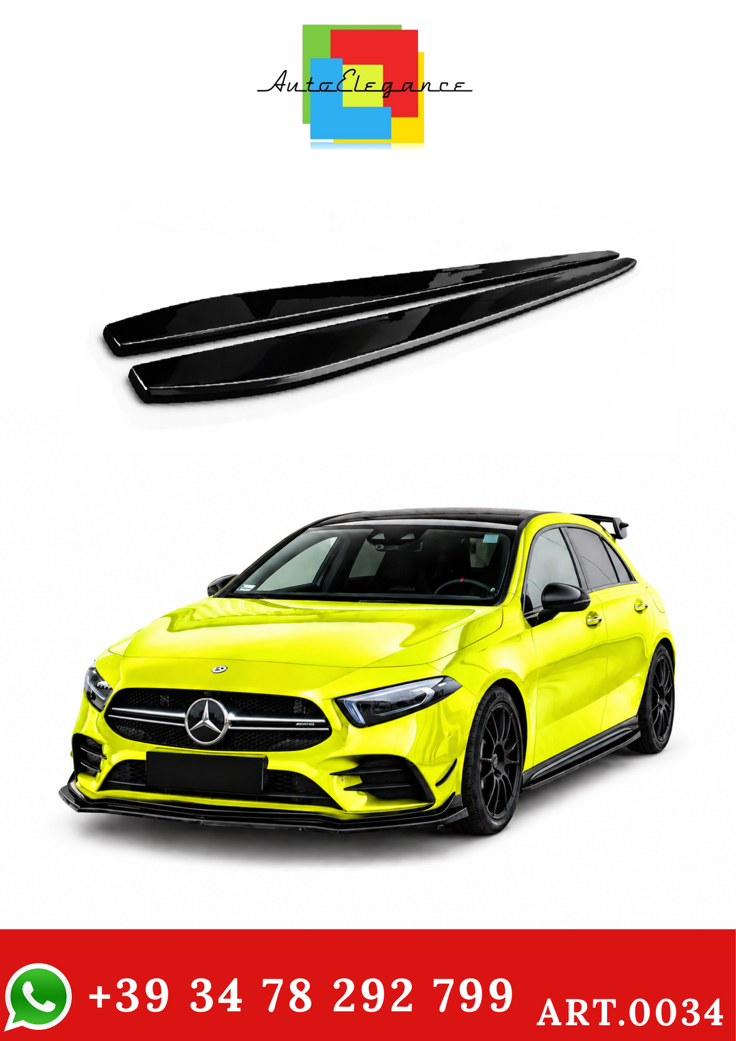 💫ART.0034 SOTTO MINIGONNE NERO LUCIDO PER MERCEDES CLASSE A W177💫