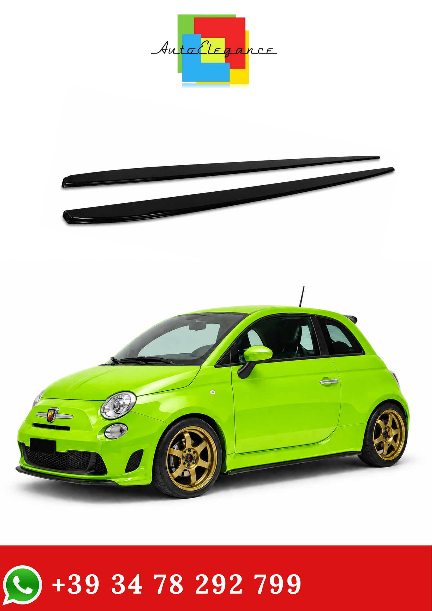 💫Sotto Minigonne adatto per fiat 500 Nero Lucido💫