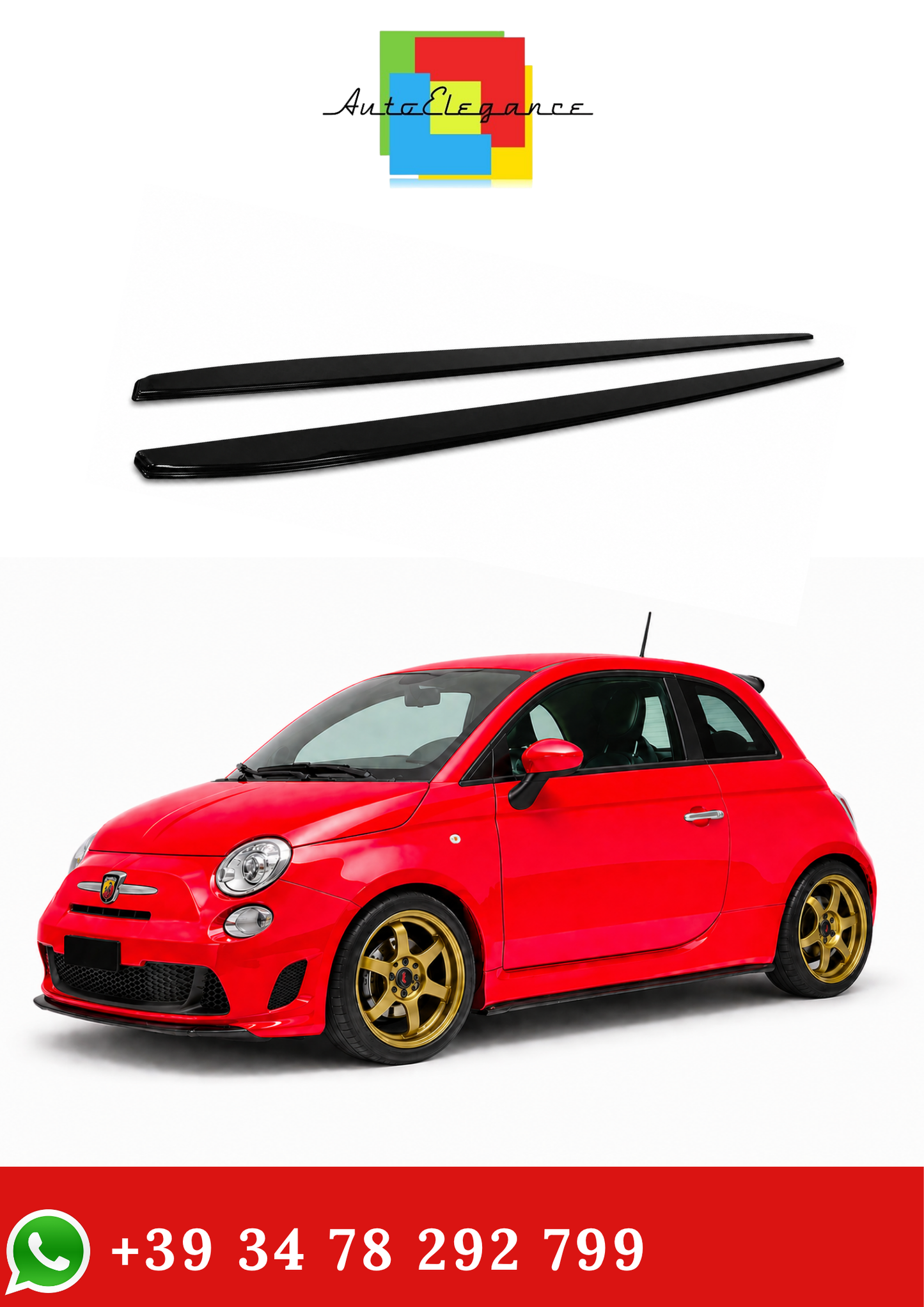 💫Sotto Minigonne adatto per fiat 500 Nero Lucido💫