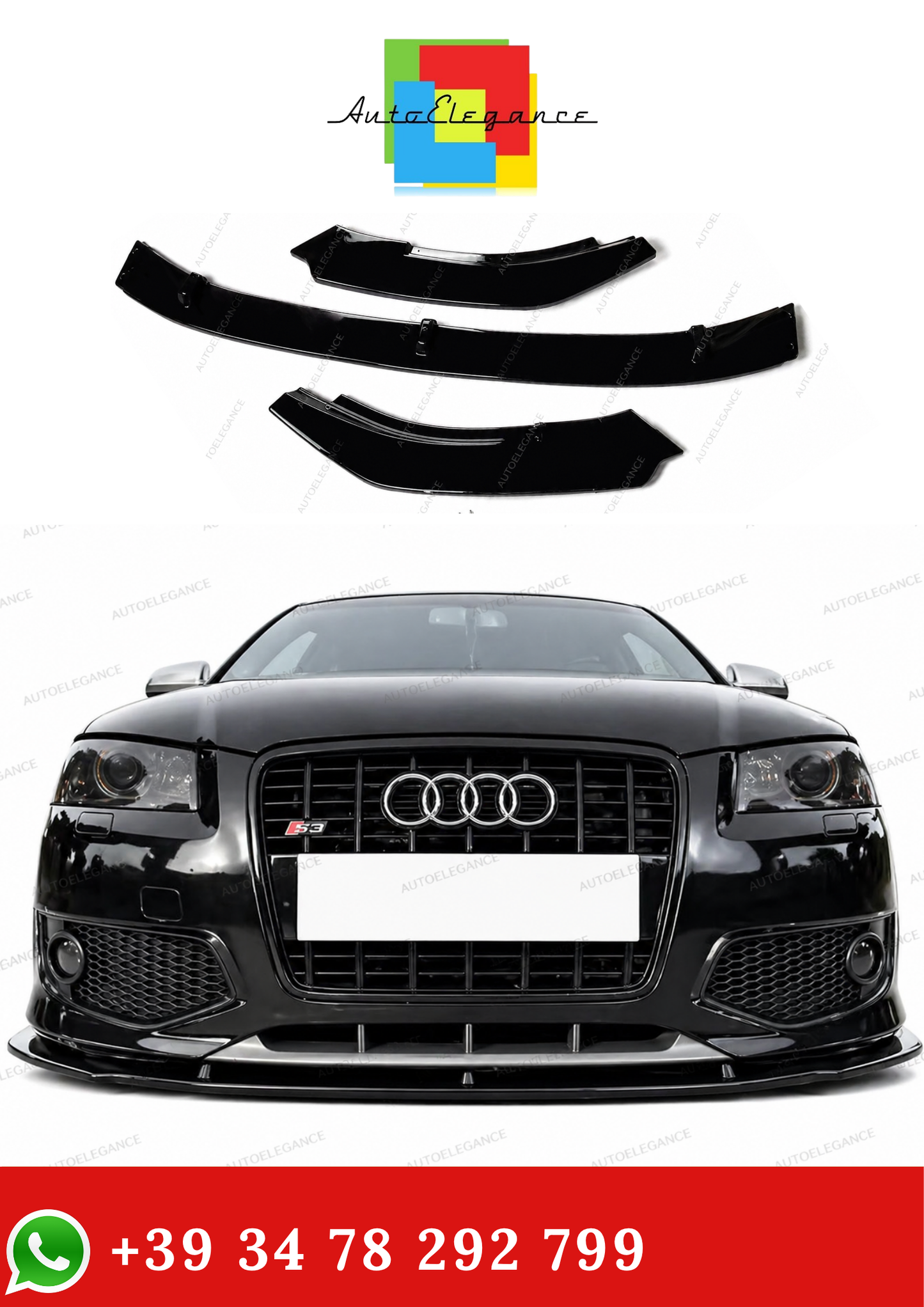 💫Splitter Anteriore Per AUDI S3 8P 2003-2007 Pre-Facelift Nero Lucido💫