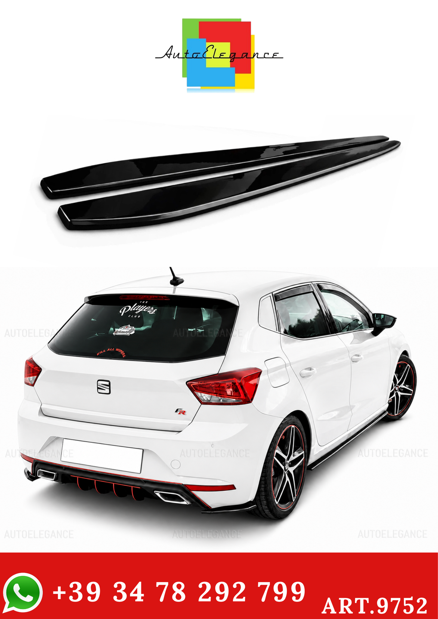 💫ART.9752 SOTTO MINIGONNE PER SEAT IBIZA V5 NERO LUCIDO💫