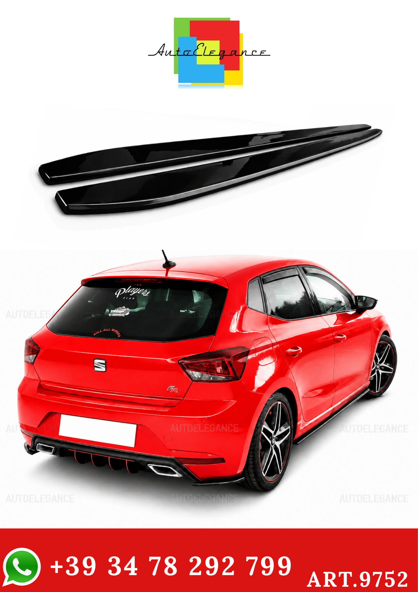 💫ART.9752 SOTTO MINIGONNE PER SEAT IBIZA V5 NERO LUCIDO💫