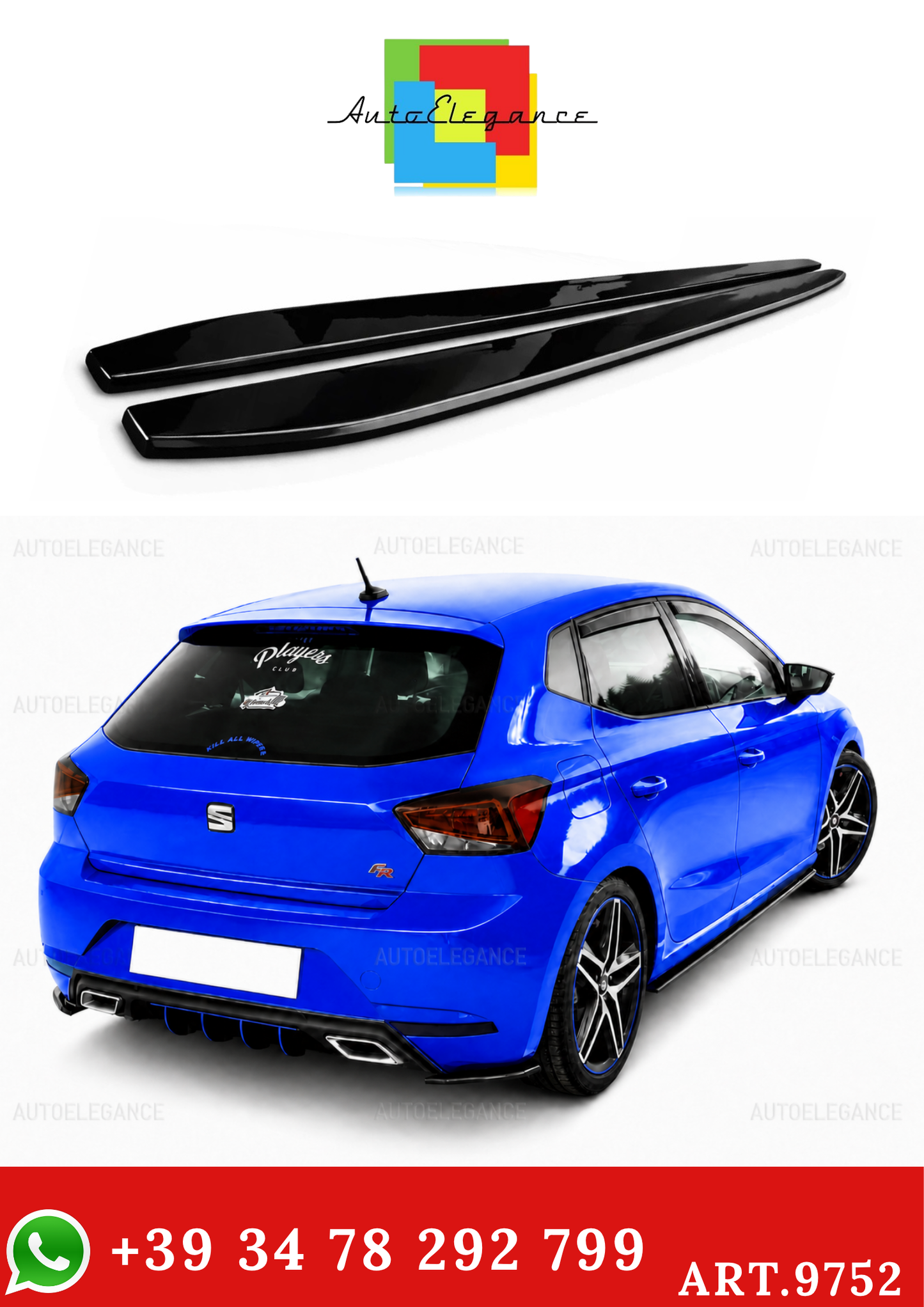 💫ART.9752 SOTTO MINIGONNE PER SEAT IBIZA V5 NERO LUCIDO💫