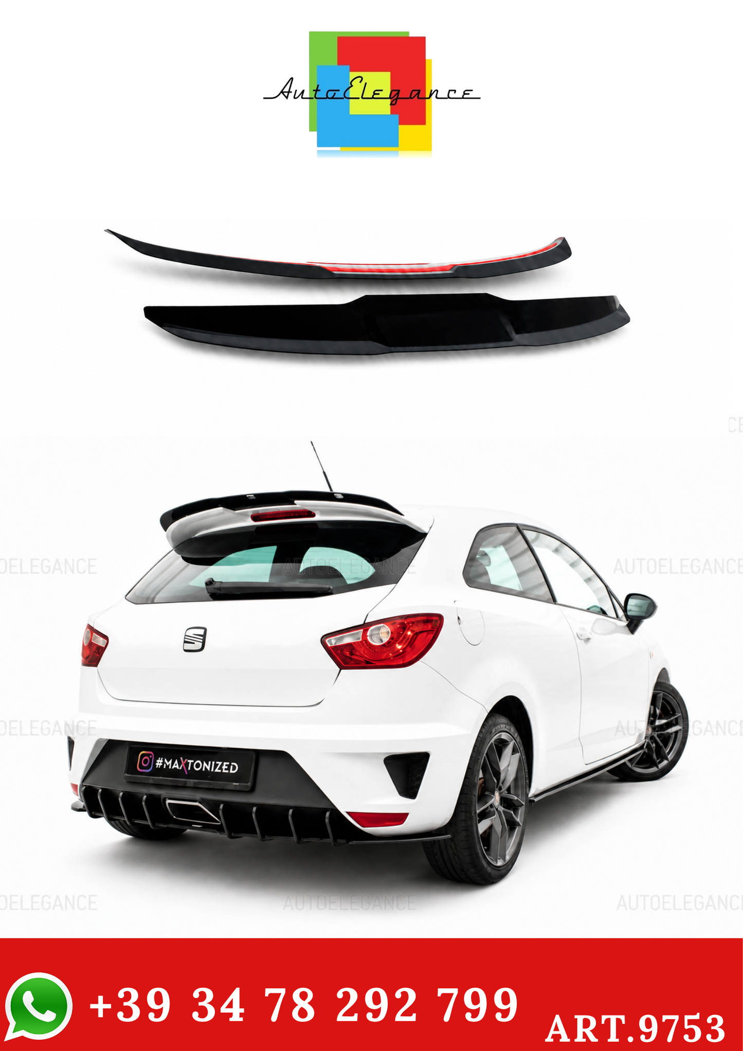 💫ART.9753 SPOILER POSTERIORE SEAT IBIZA 4 SPORT-COUPE  NERO LUCIDO💫