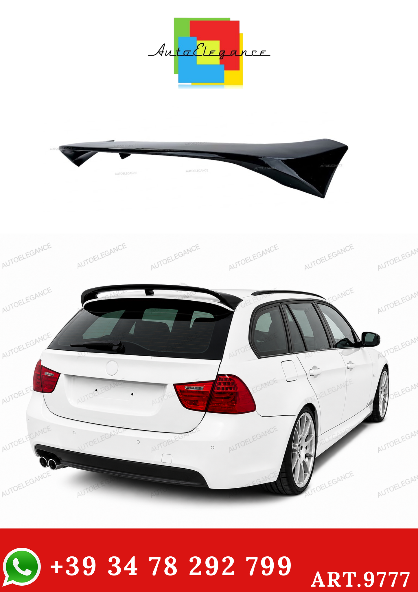 💫ART.9777 Spoiler sul Tetto Nero Lucido ABS per BMW E91 Touring 2004 - 2011💫