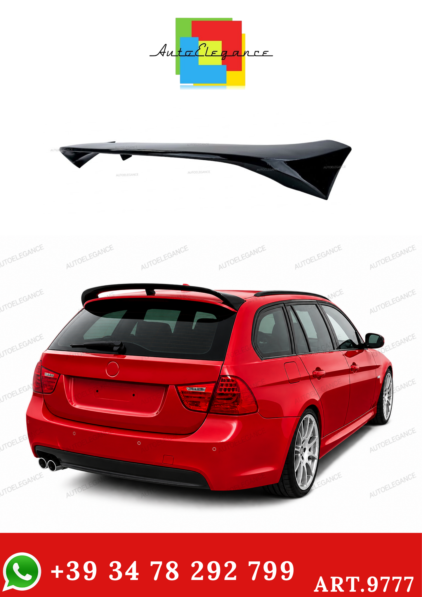 💫ART.9777 Spoiler sul Tetto Nero Lucido ABS per BMW E91 Touring 2004 - 2011💫