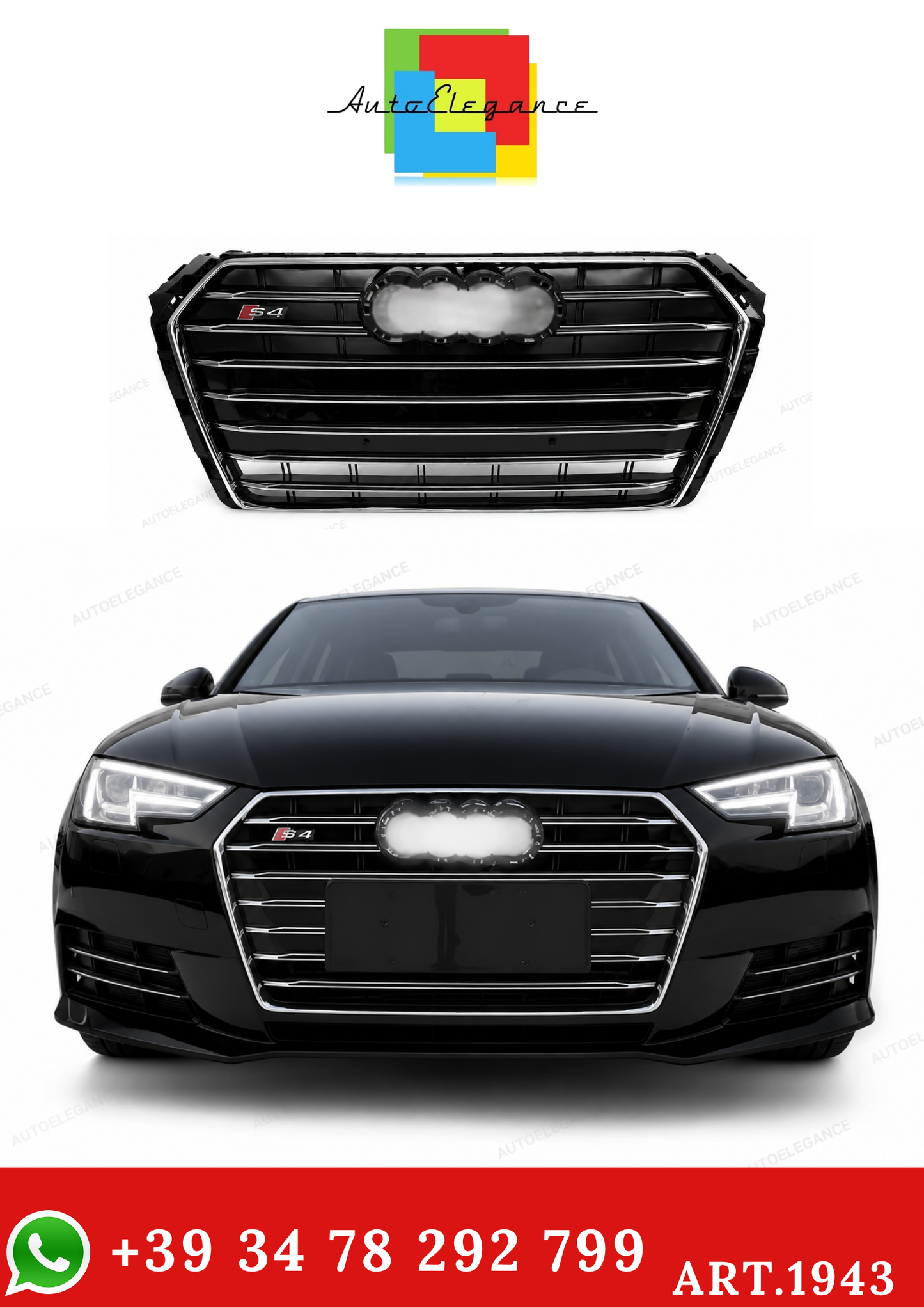 💫ART.1943 GRIGLIA PER AUDI A4 B9 2015-2019 LOOK S4 NERA PROFILI CROMATI💫