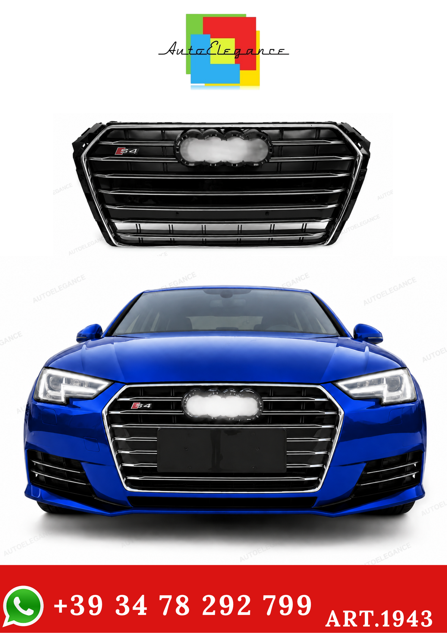 💫ART.1943 GRIGLIA PER AUDI A4 B9 2015-2019 LOOK S4 NERA PROFILI CROMATI💫