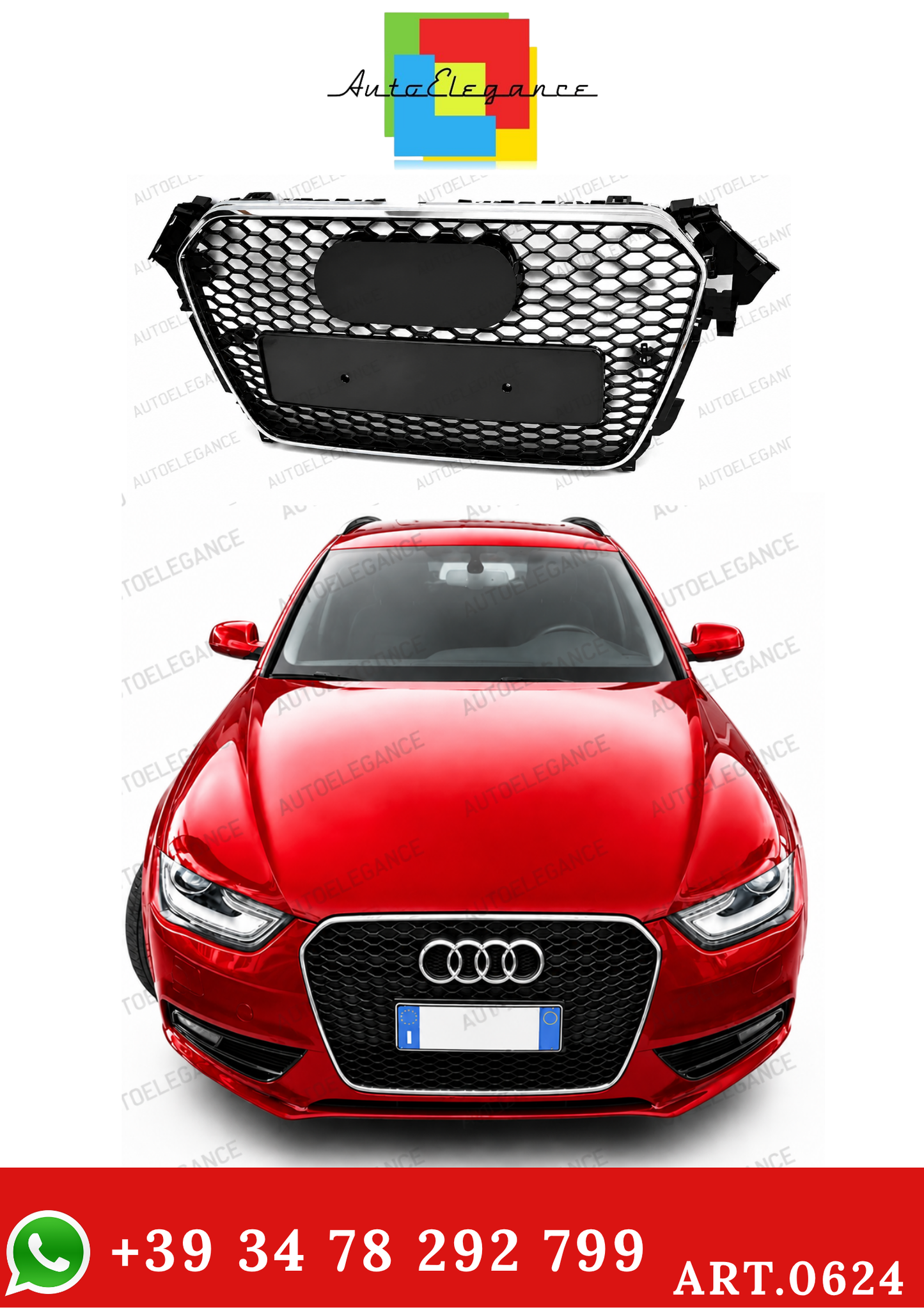 💫ART.0624 GRIGLIA ANTERIORE AUDI A4 B8 12-15 AVANT BERLINA RS4 CROMATO💫