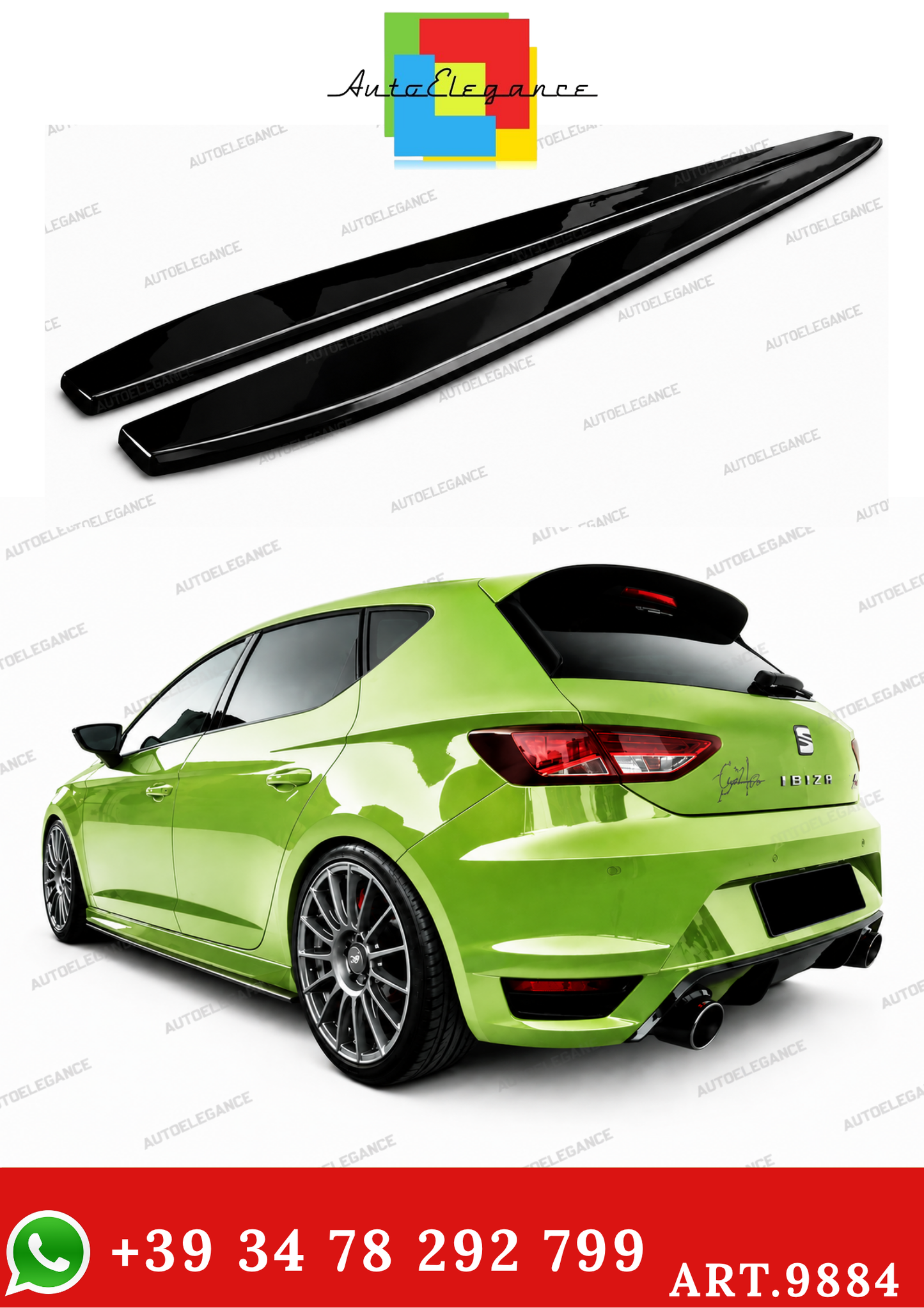 💫ART.9884 SOTTO MINIGONNE NERO LUCIDO PER SEAT LEON 5F 2012+ 💫