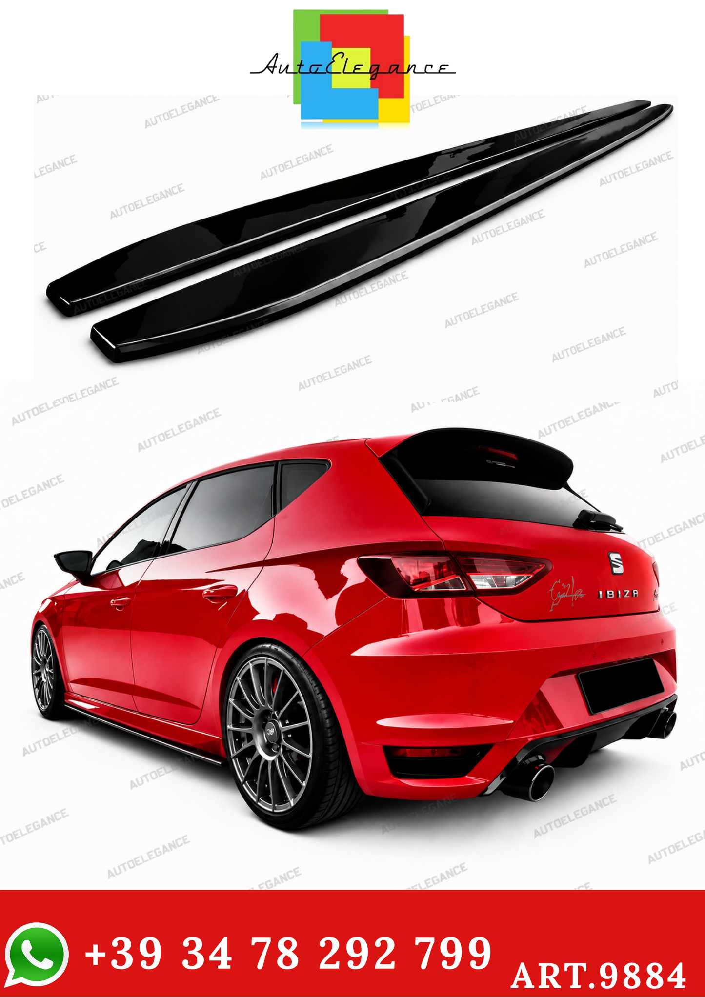 💫ART.9884 SOTTO MINIGONNE NERO LUCIDO PER SEAT LEON 5F 2012+ 💫