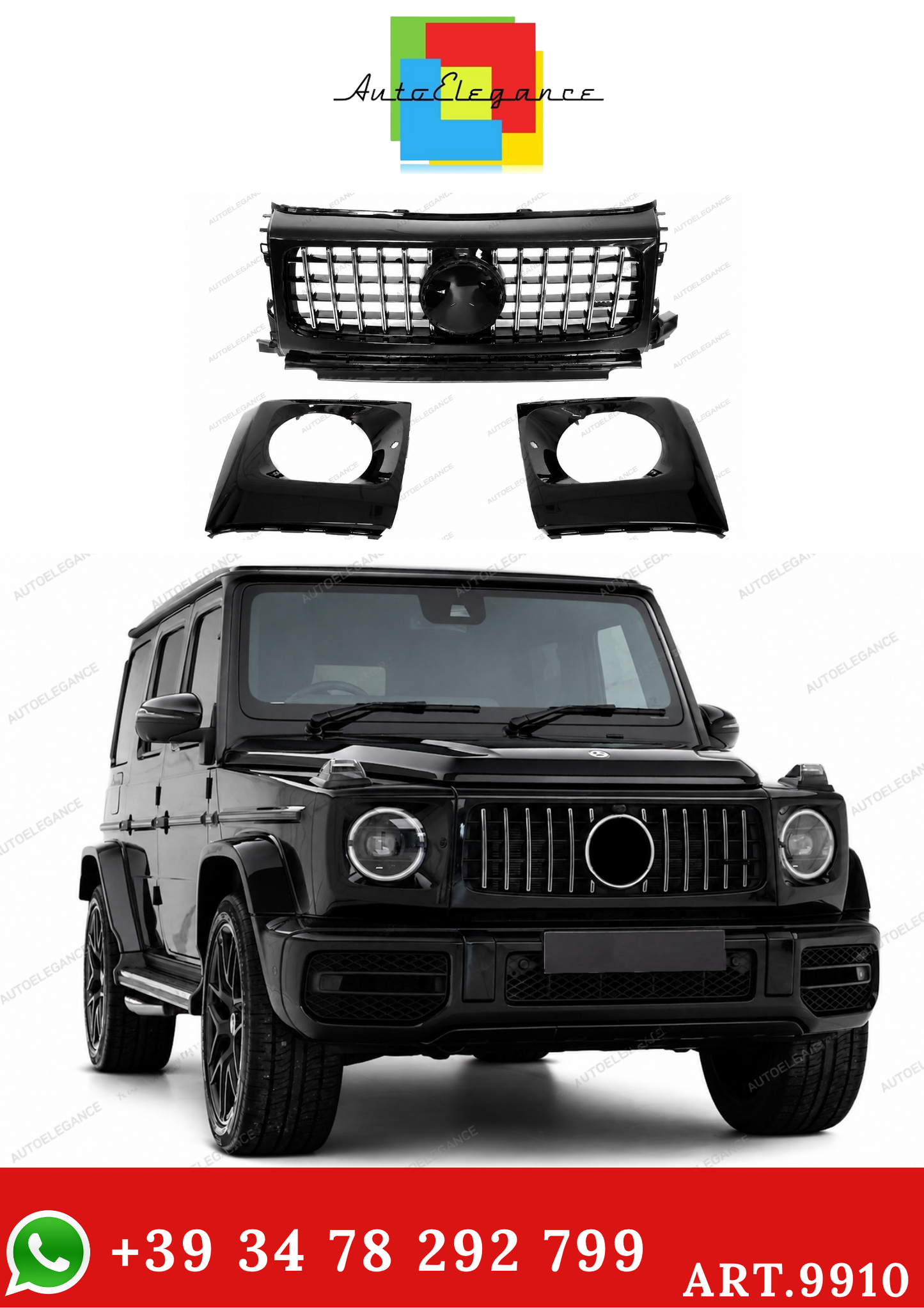 💫ART.9910 GRIGLIA SPORTIVA NERO CROMATO PER MERCEDES G-CLASS W464 18-24💫