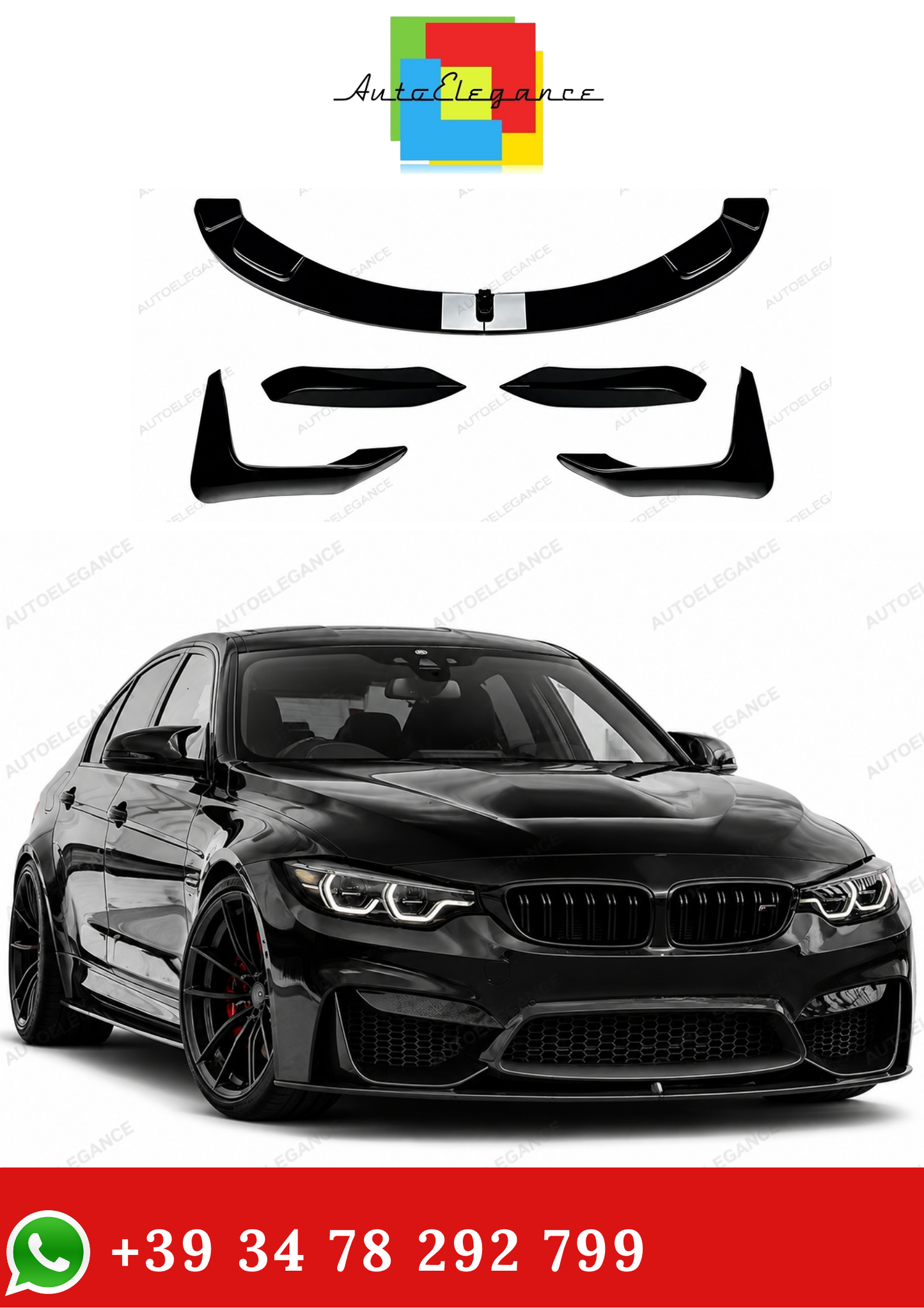 💫Splitter Anteriore Nero Lucido per BMW Serie 3 Serie 4 F80 F81 F82 F83 2015-2020💫