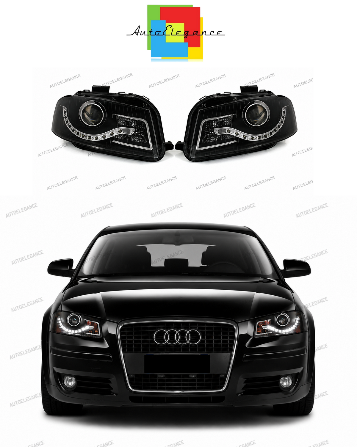 💕ART.6458 FARI ANTERIORI ADATTO PER AUDI A3 8P 05.03-03.08 NERI💕