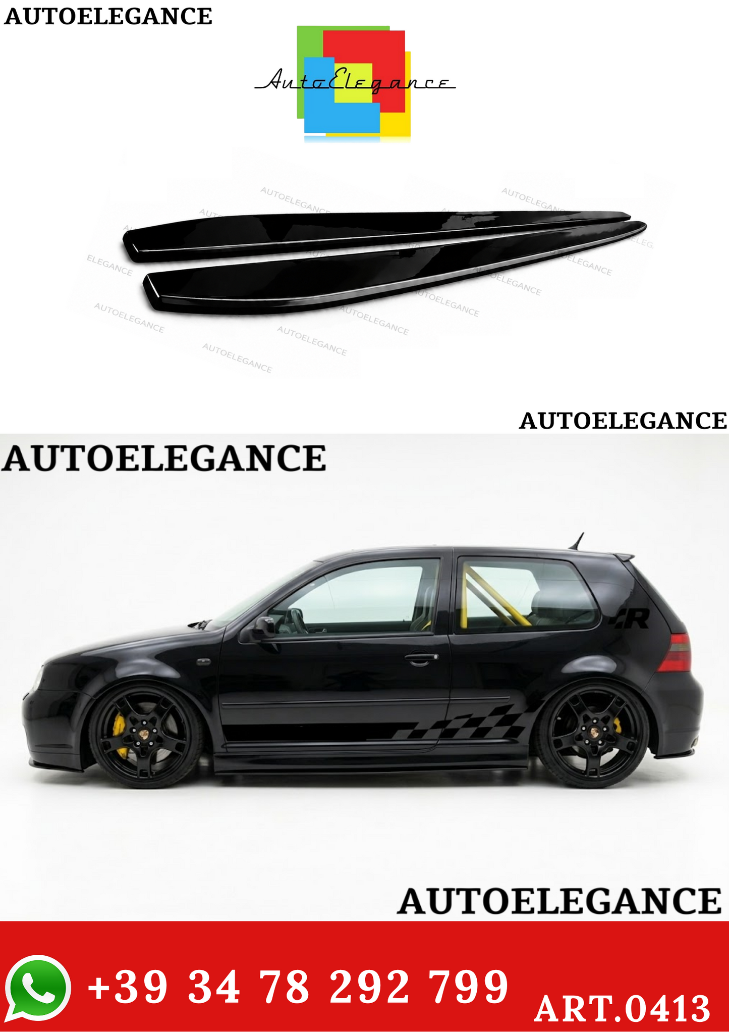 💫ART.0413 Sotto Minigonne Nero Lucido adatto per GOLF 4 (176 CM)💫