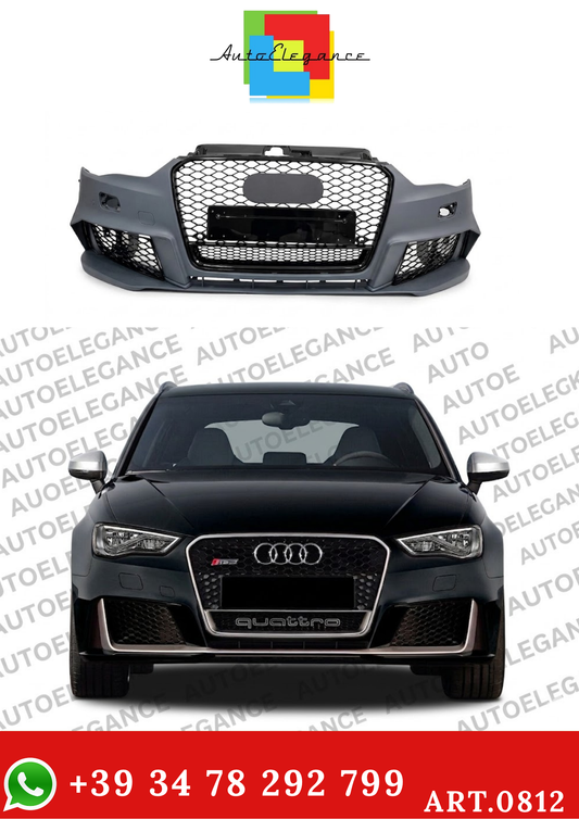 💫ART.0812 PARAURTI ANTERIORE PER AUDI A3 8V 2012-2016 LOOK RS3 + GRIGLIA💫