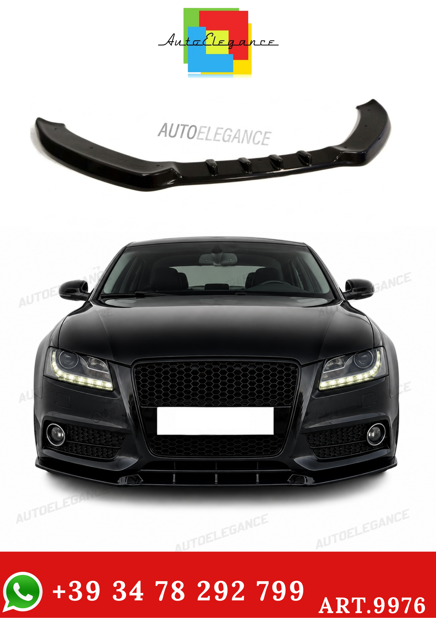 💫ART.9976 SPLITTER ANTERIORE PER AUDI A5 B8 / 8T NERO LUCIDO  / 2007 - 2011💫