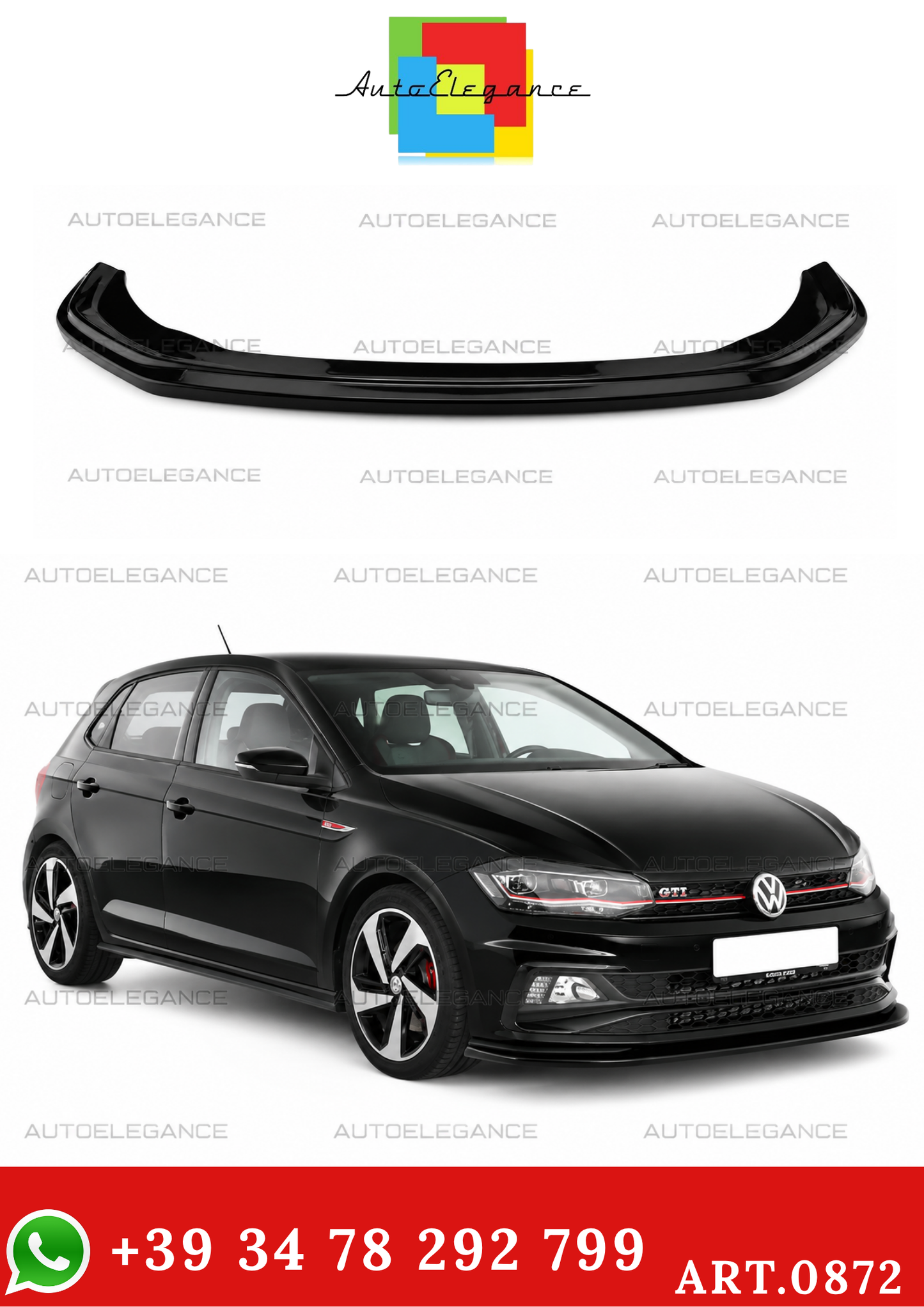 💫ART.0872 SPLITTER ADATTO PER VW POLO AW1 GTI GTD RLINE LOOK NERO LUCIDO💫