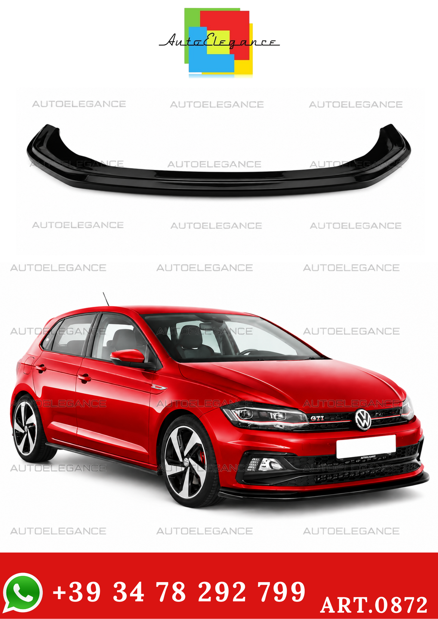 💫ART.0872 SPLITTER ADATTO PER VW POLO AW1 GTI GTD RLINE LOOK NERO LUCIDO💫
