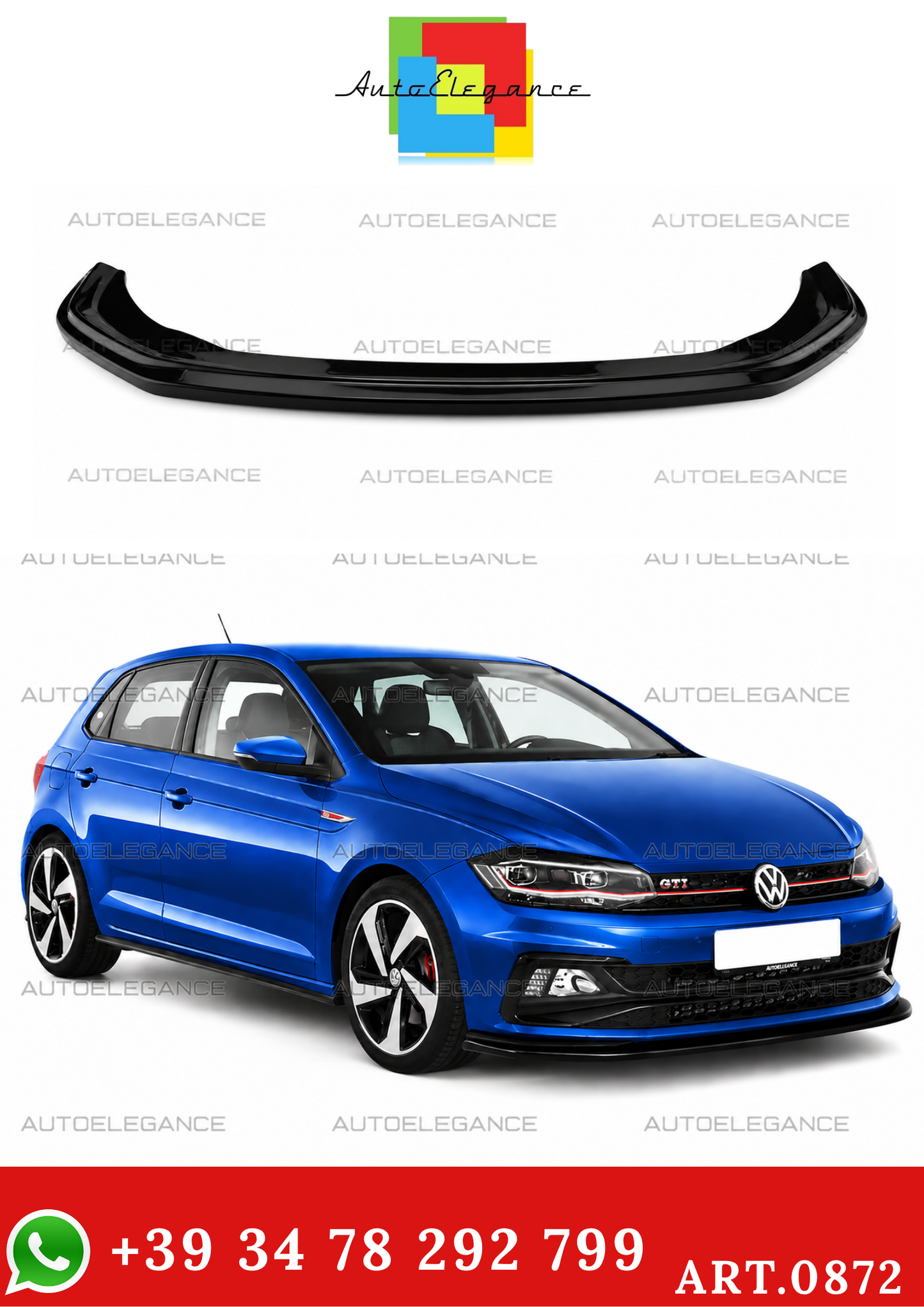 💫ART.0872 SPLITTER ADATTO PER VW POLO AW1 GTI GTD RLINE LOOK NERO LUCIDO💫