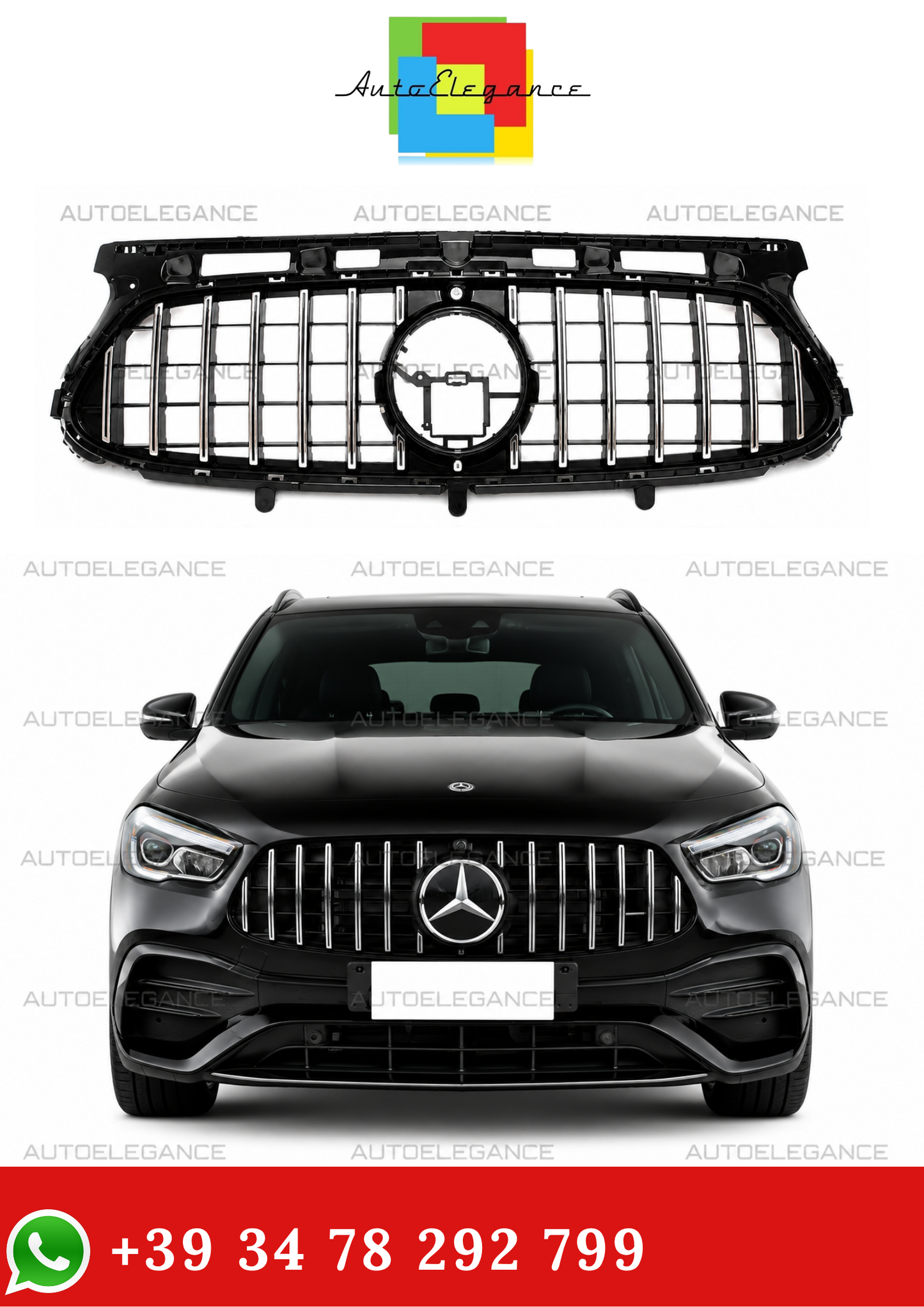 🔥ART.0449 Calandra GT Look Nero con Finiture Cromo per Mercedes GLA H247🔥