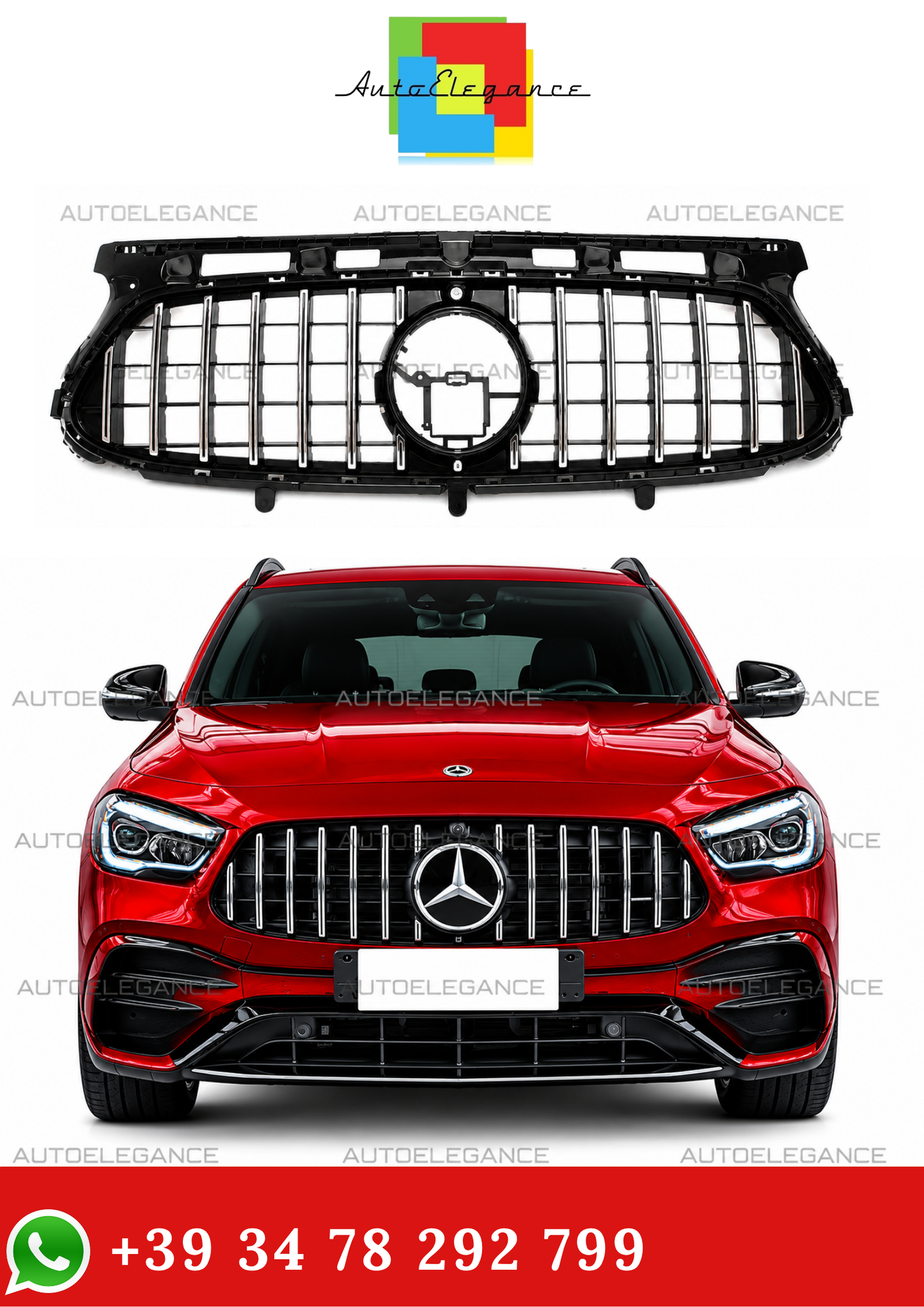 🔥ART.0449 Calandra GT Look Nero con Finiture Cromo per Mercedes GLA H247🔥