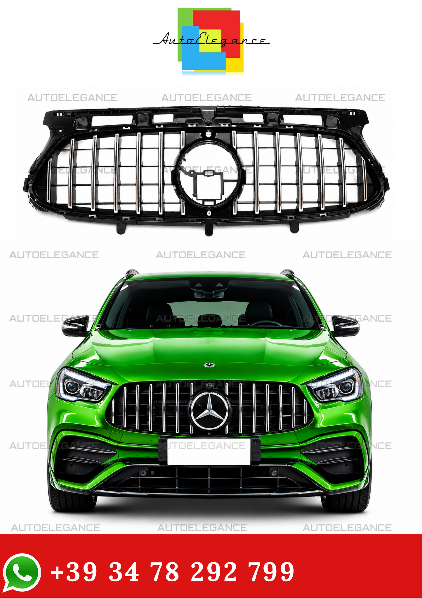 🔥ART.0449 Calandra GT Look Nero con Finiture Cromo per Mercedes GLA H247🔥