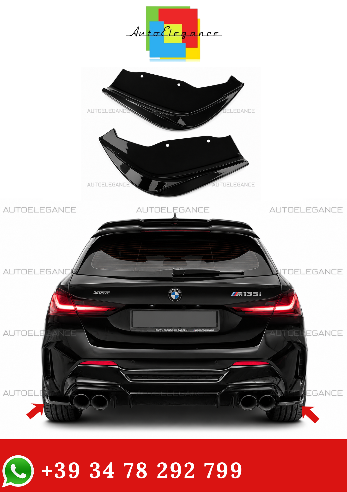 💫Flaps Posteriori 2 pezzi Nero lucido Per BMW 1 M-Pack / M135i F40 2019-2024💫