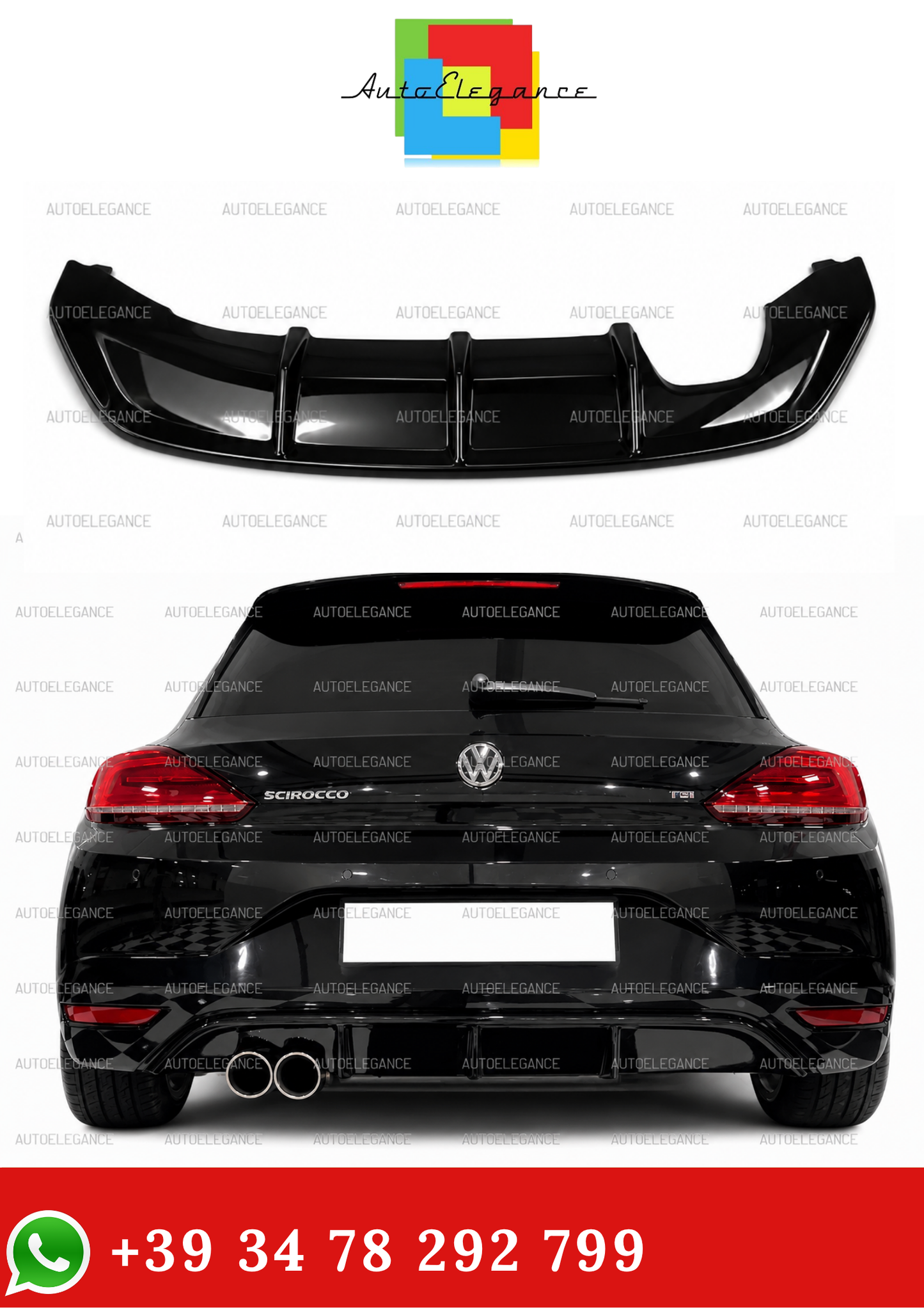 🔥 0615 DIFFUSORE POSTERIORE LOOK R-LINE / R PER VW SCIROCCO III 🔥